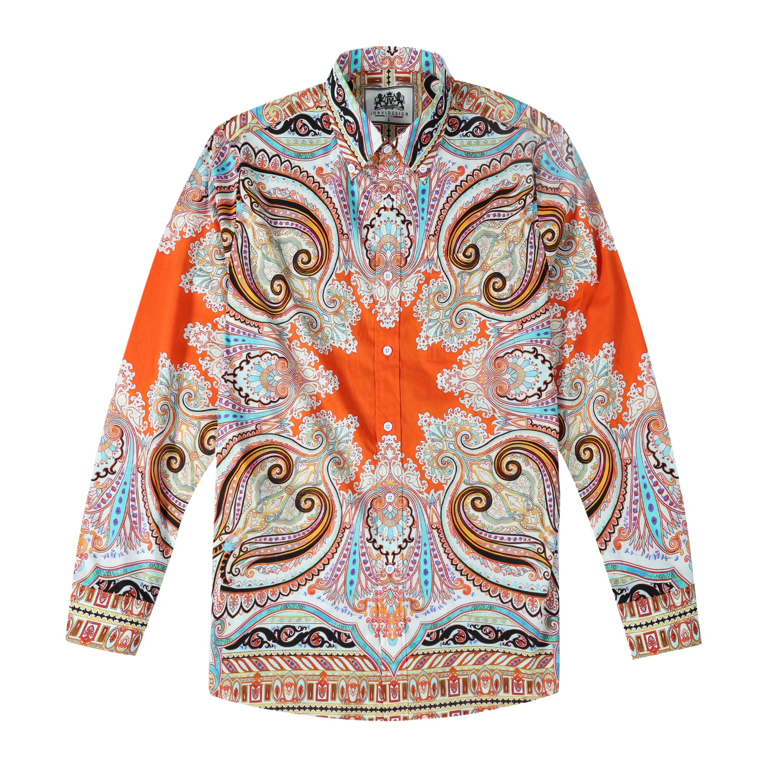 Boho Paisley Pattern Long Sleeve Button Down Casual Shirt Jonvidesign
