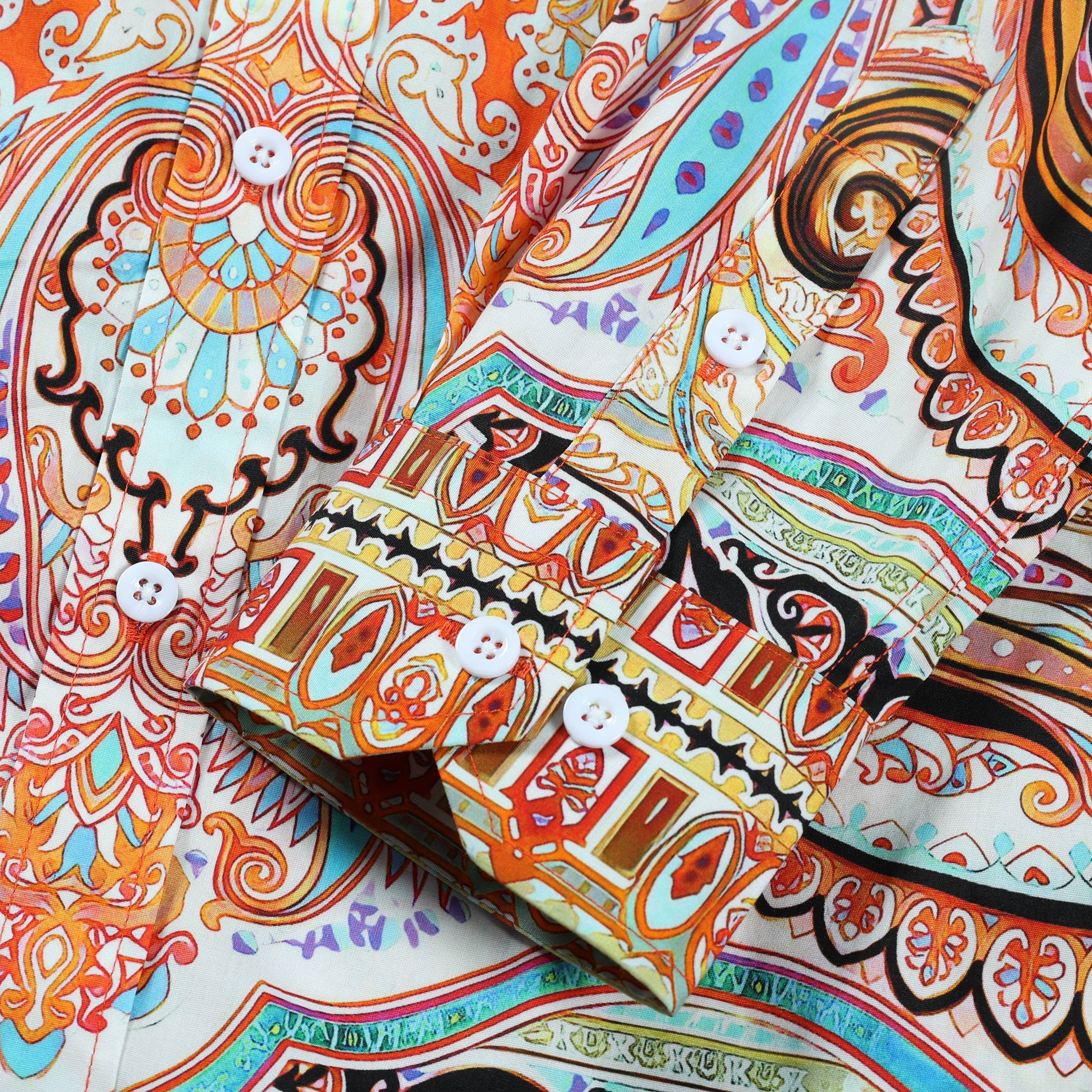 Boho Paisley Pattern Long Sleeve Button Down Casual Shirt Jonvidesign