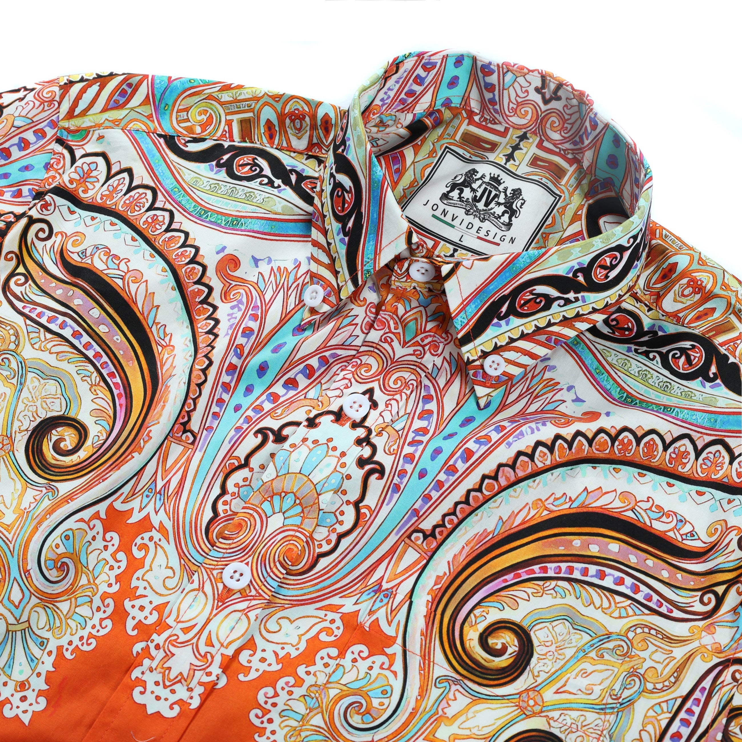 Boho Paisley Pattern Long Sleeve Button Down Casual Shirt Jonvidesign