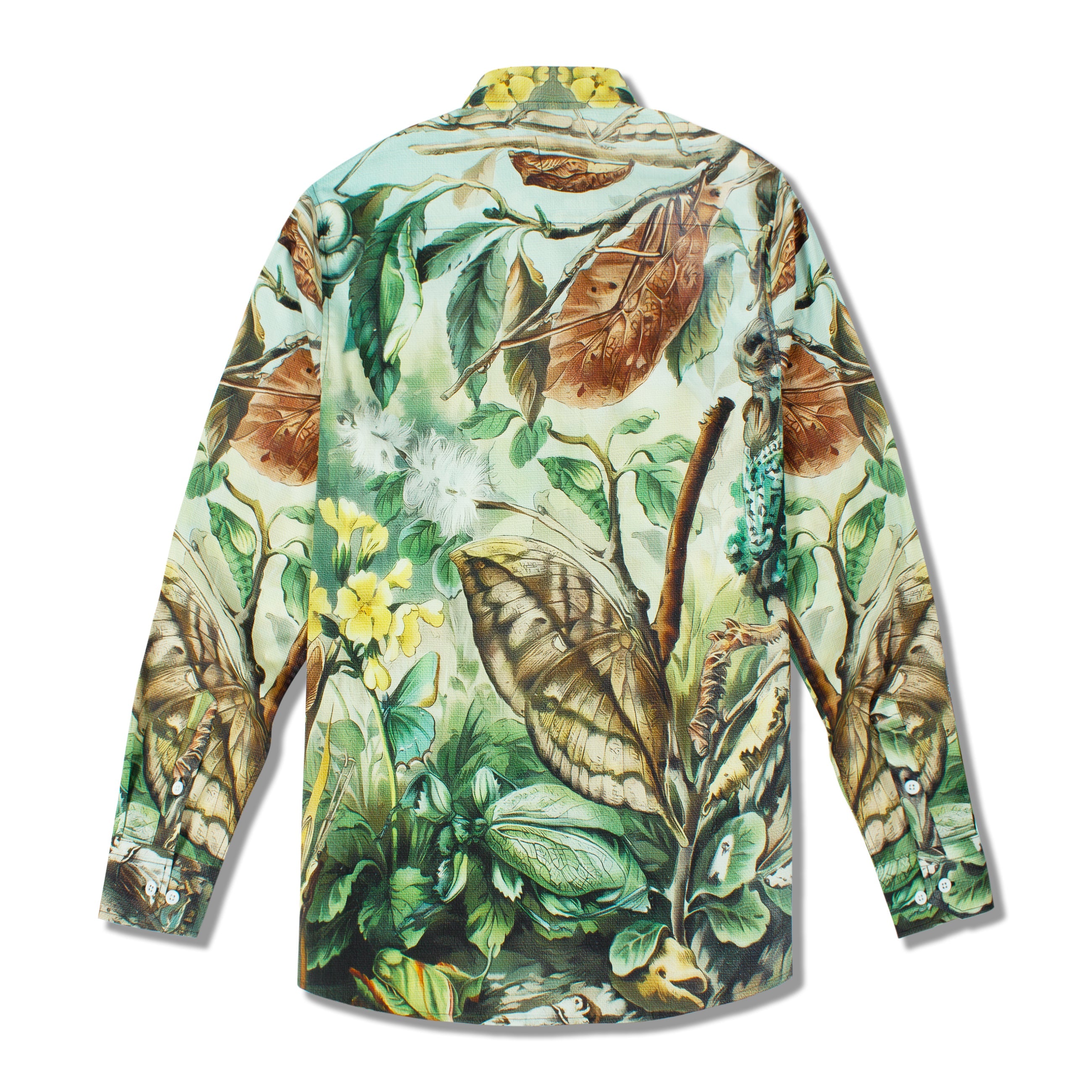 Butterfly in the Woods Pattern Long Sleeve Button Down Shirt Jonvidesign