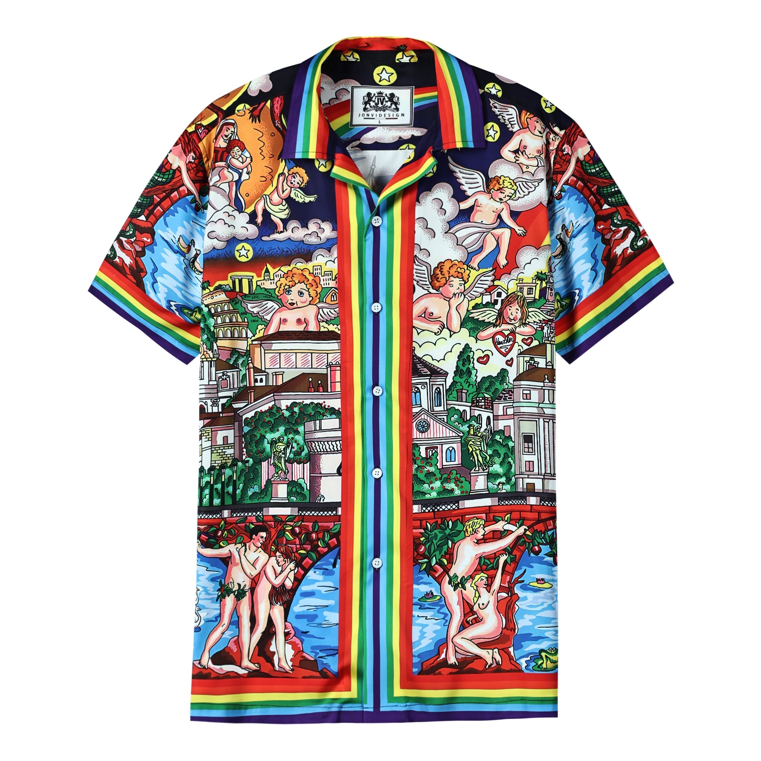 Castle Myth Pattern Short Sleeve Camp Collar Shirt Jonvidesign