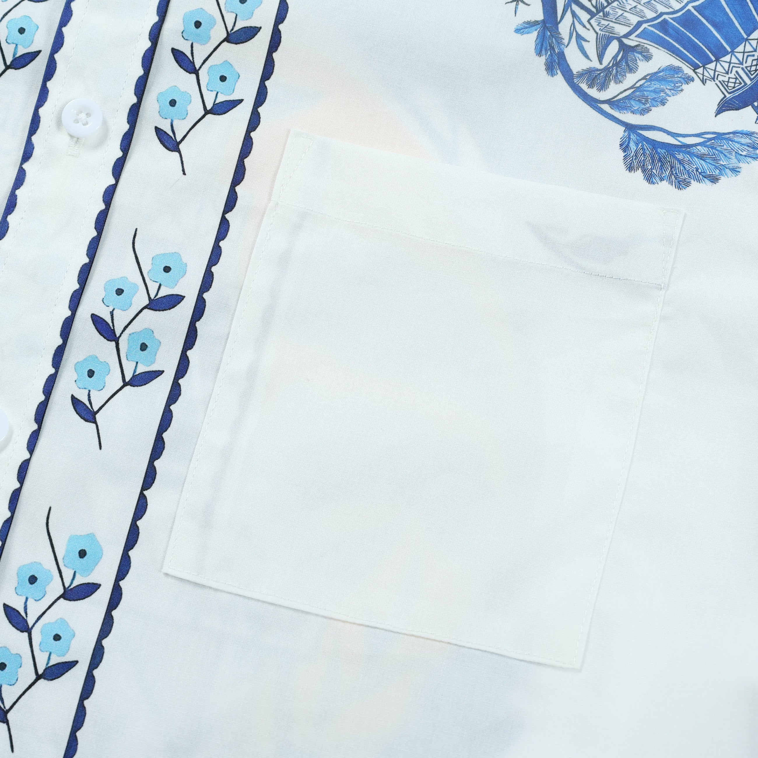 Floral Palace Pattern Long Sleeve Button Down Shirt in Blue Jonvidesign