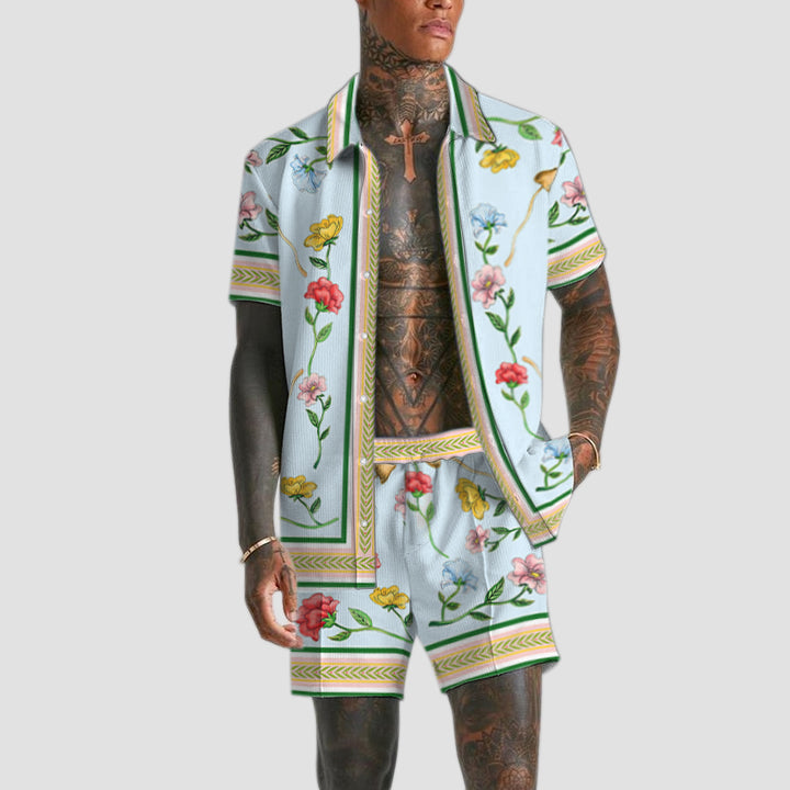 Floral Pattern Elastic Waistband Casual Shorts Jonvidesign