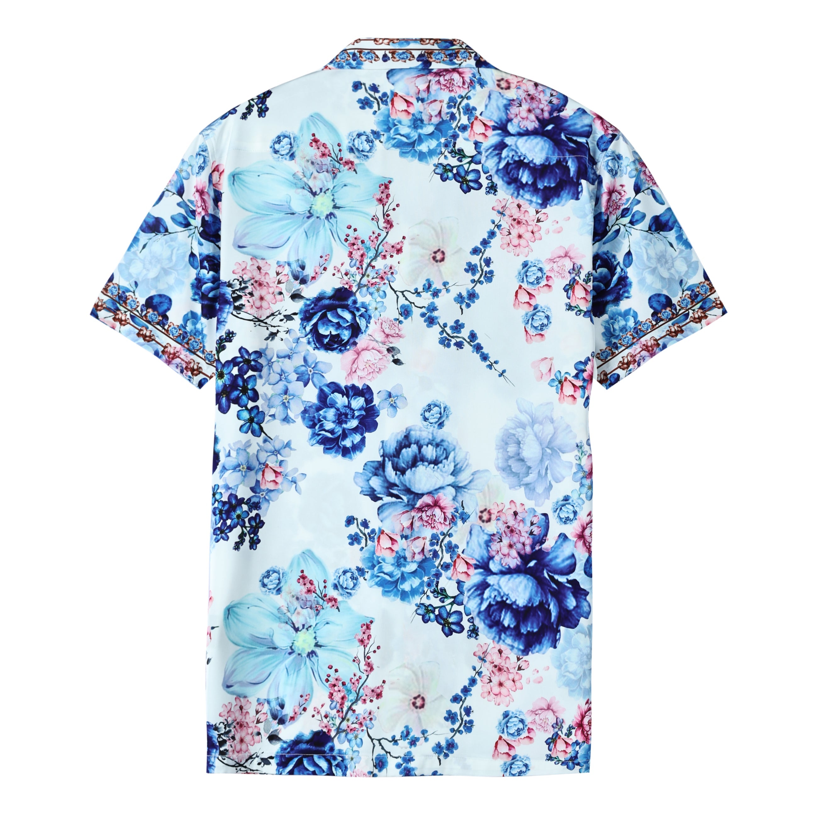 Floral Pattern Short Sleeve Camp Collar Shirt in Blue Jonvidesign