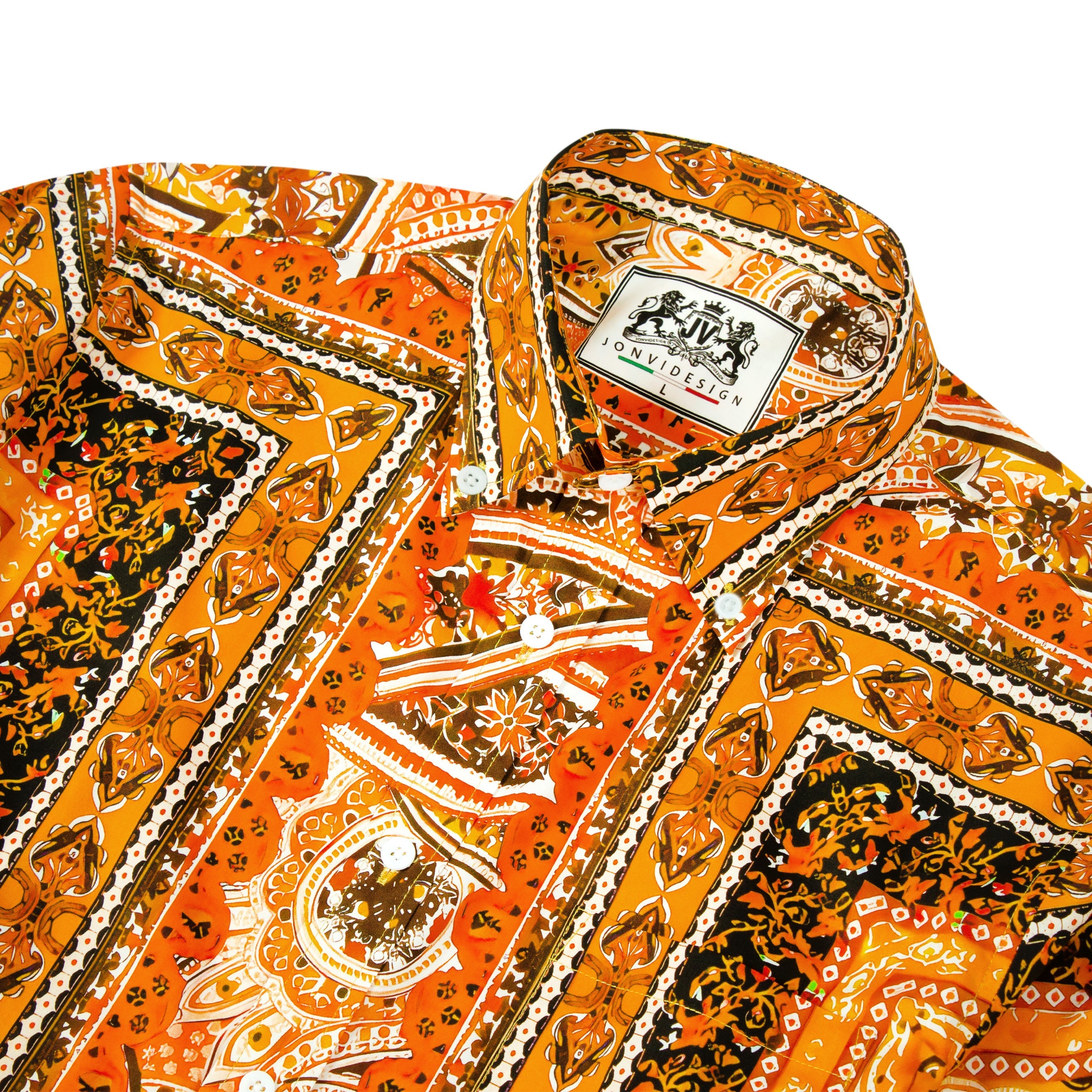 Floral Print Long Sleeve Button Down Shirt in Orange Jonvidesign
