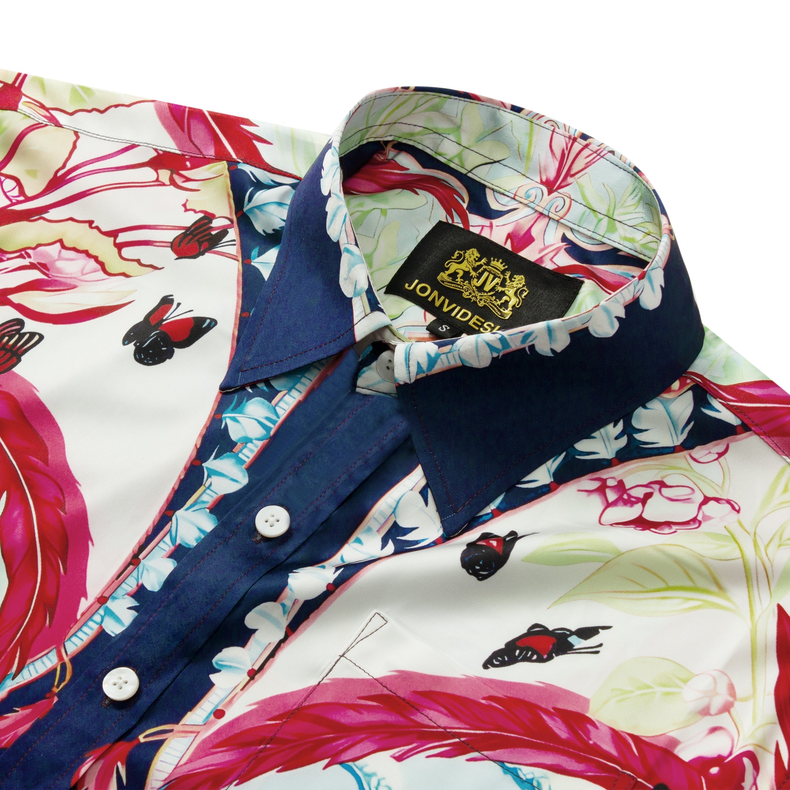 Floral Tropical Butterfly Pattern Short Sleeve Shirt Jonvidesign