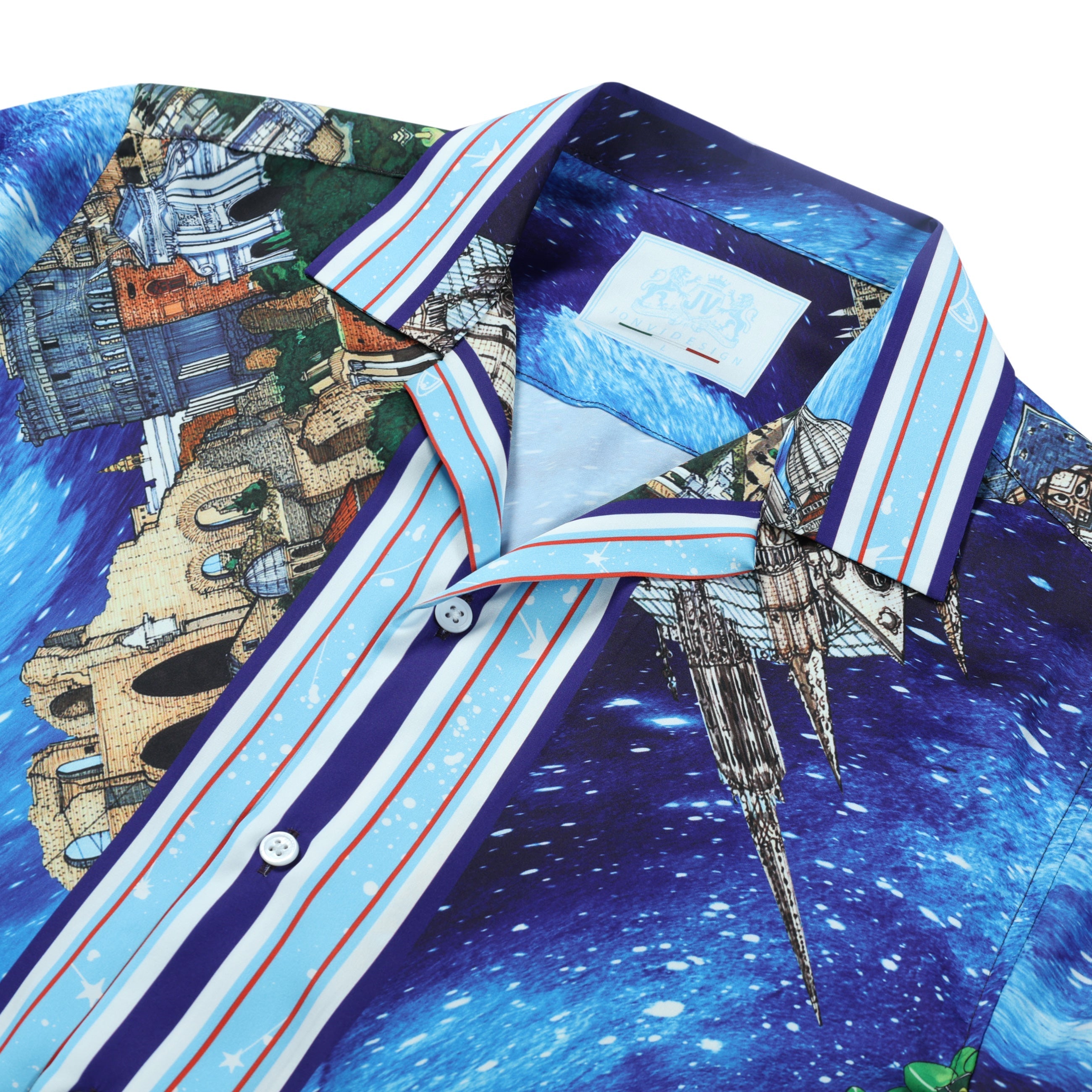 Galaxy Castle Rabbit Pattern Short Sleeve Camp Collar Shirt Jonvidesign