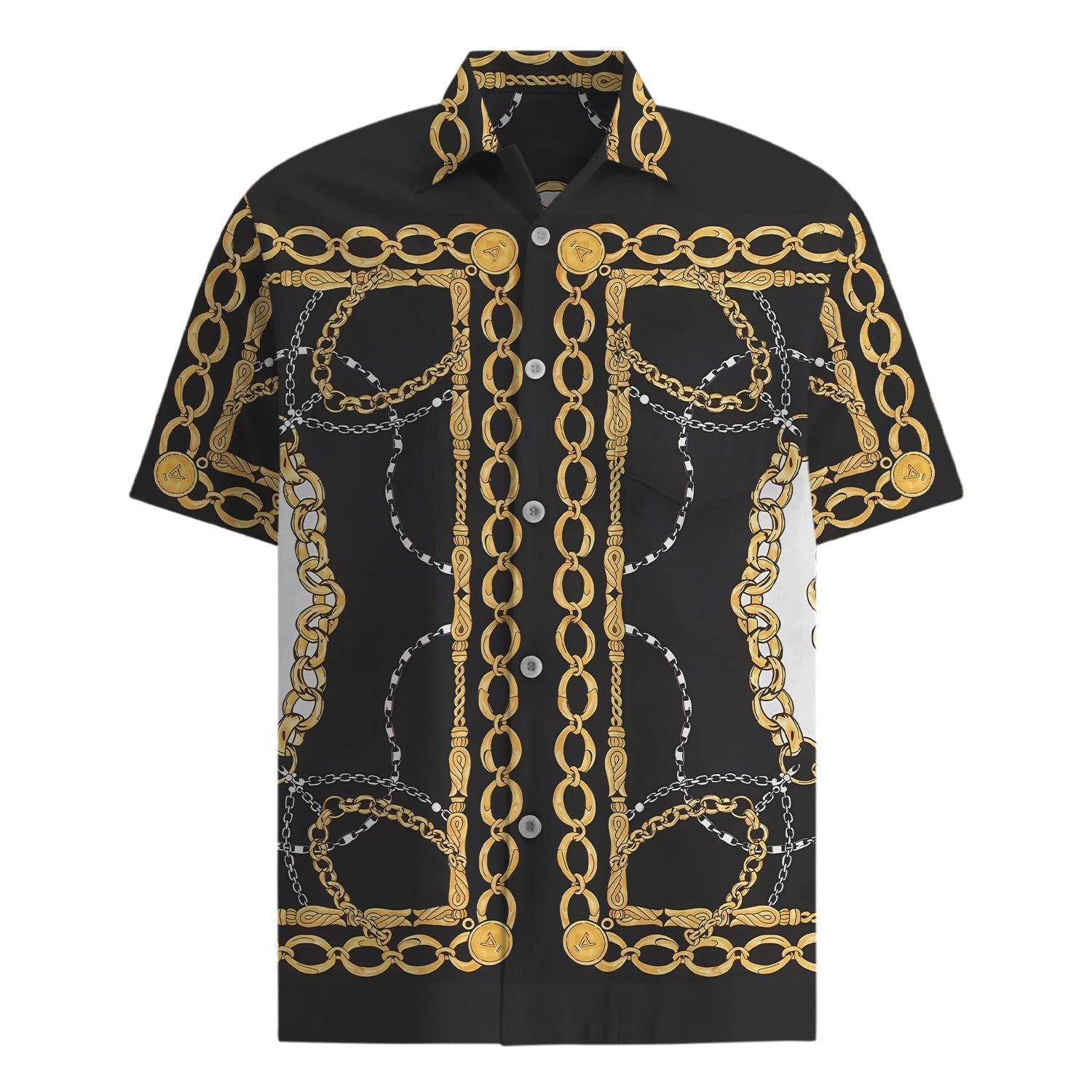 Gold Chain Pattern Short Sleeve Drop Shoulder Shirt Jonvidesign