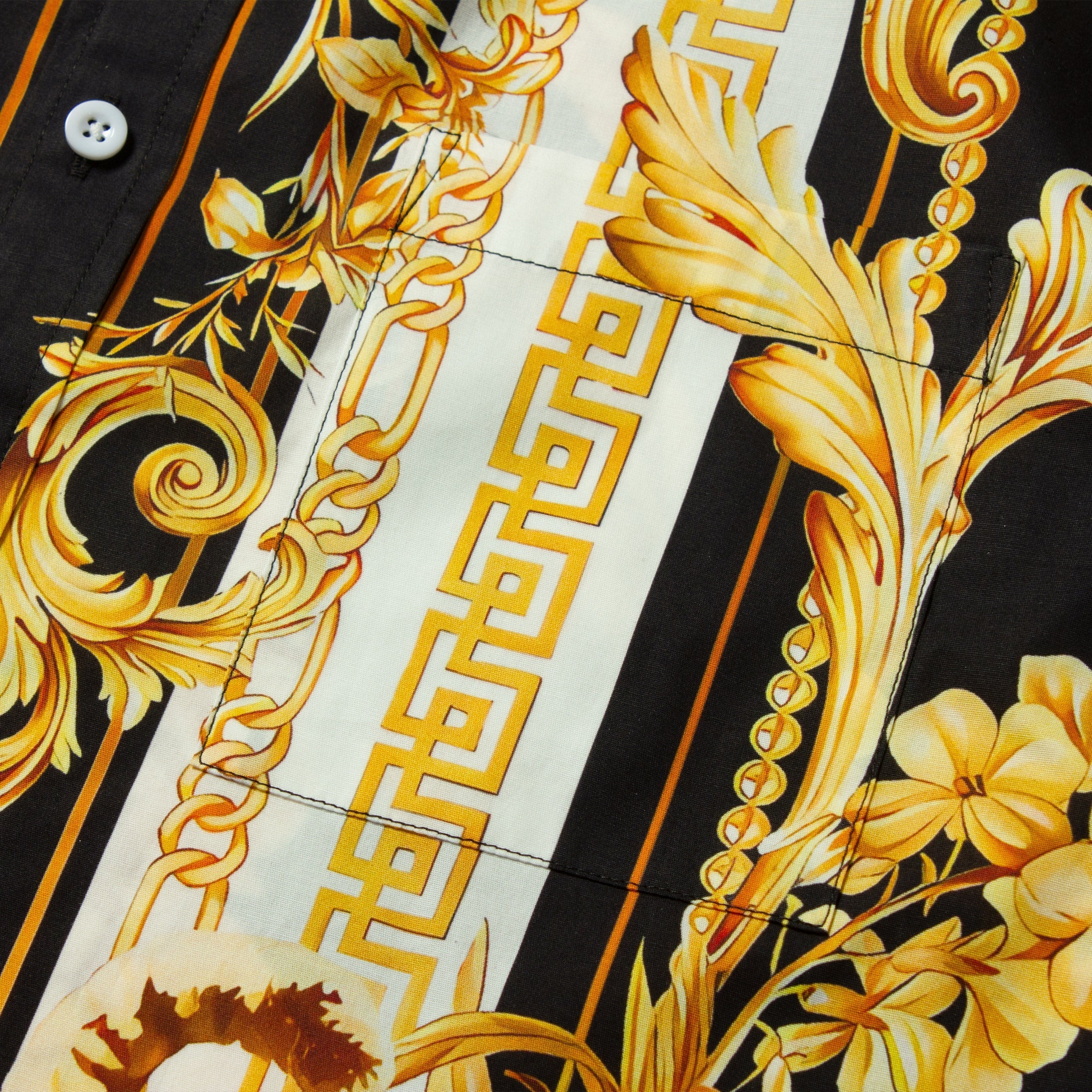 Golden Baroque Pattern Long Sleeve Button Down Casual Shirt Jonvidesign