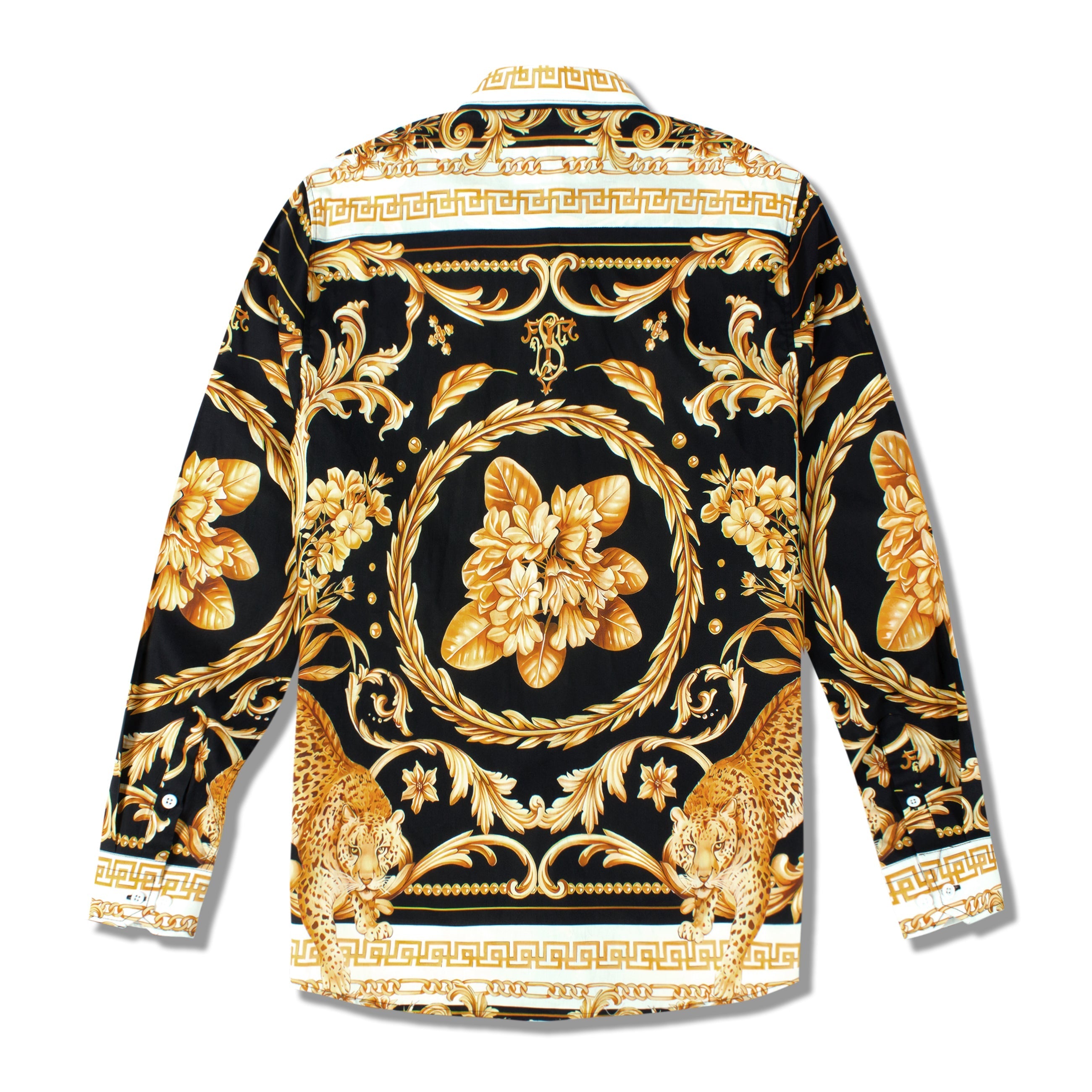 Golden Baroque Pattern Long Sleeve Button Down Casual Shirt Jonvidesign