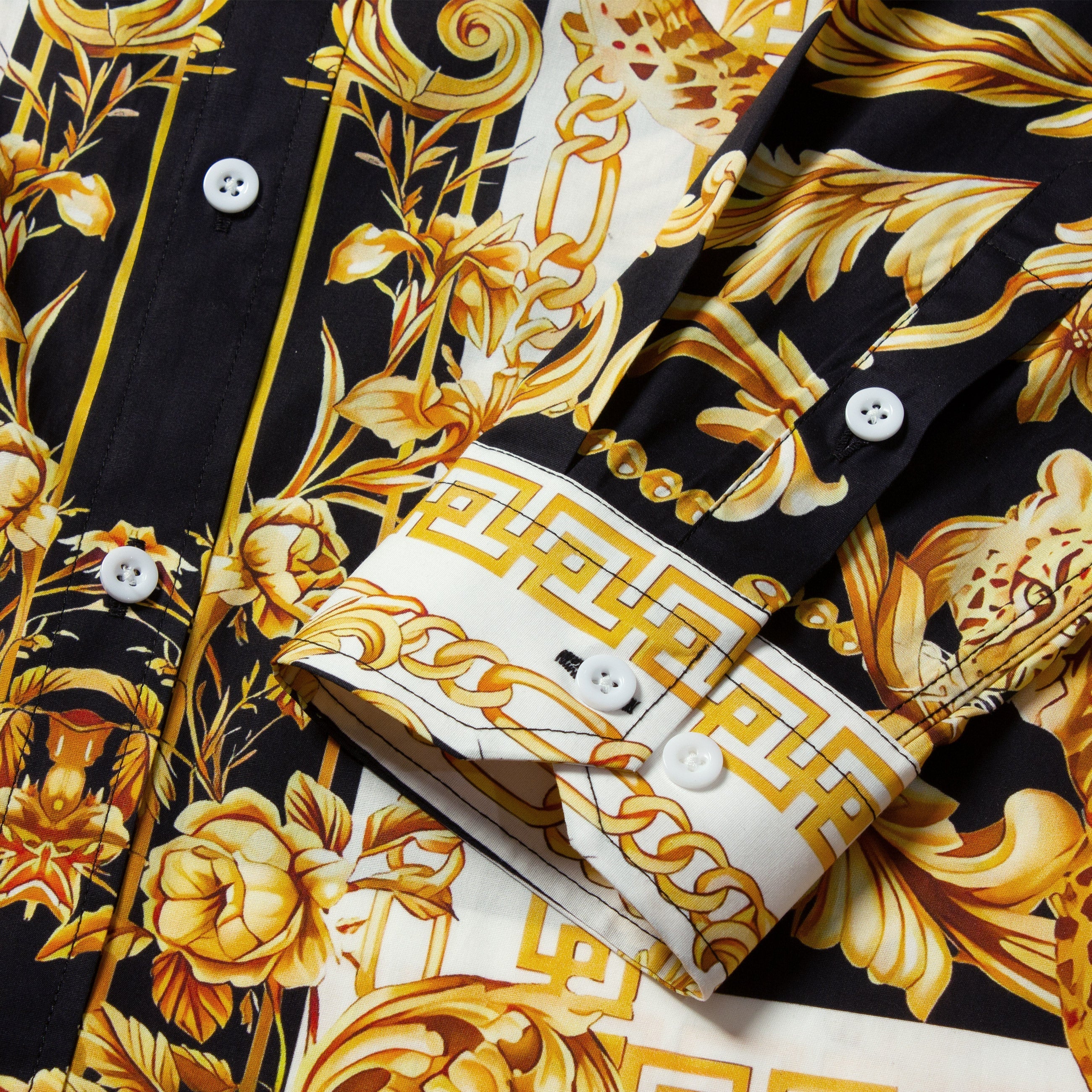 Golden Baroque Pattern Long Sleeve Button Down Casual Shirt Jonvidesign