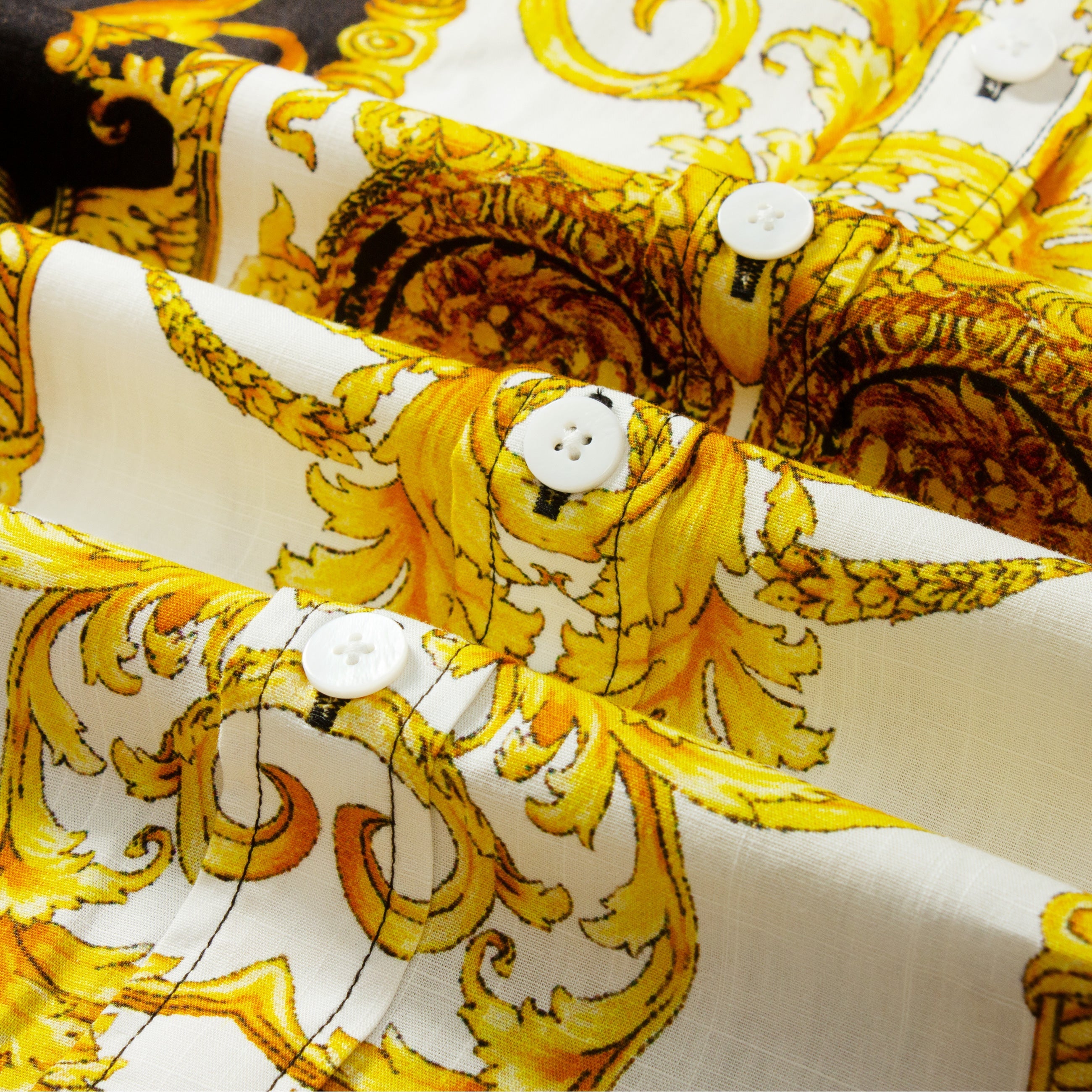 Golden Baroque Pattern Short Sleeve Shirt for Men Jonvidesign