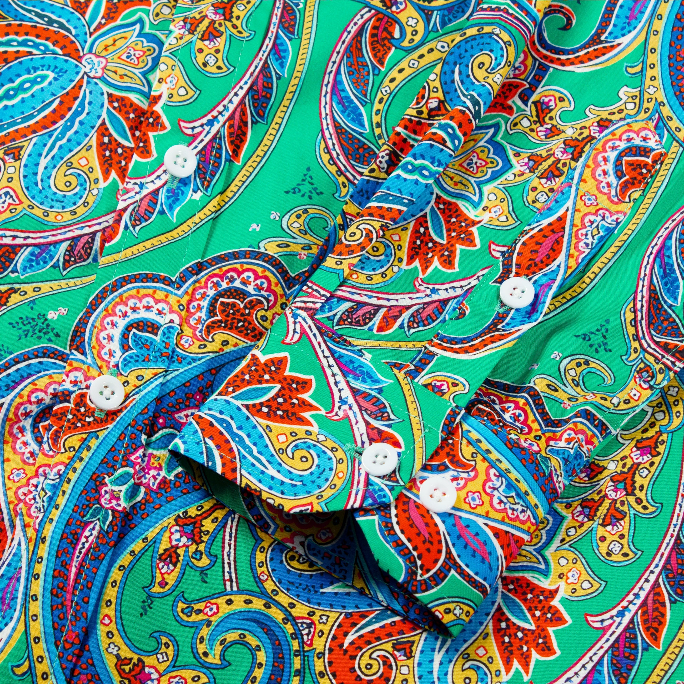 Green Paisley Pattern Long Sleeve Button Down Shirt Jonvidesign