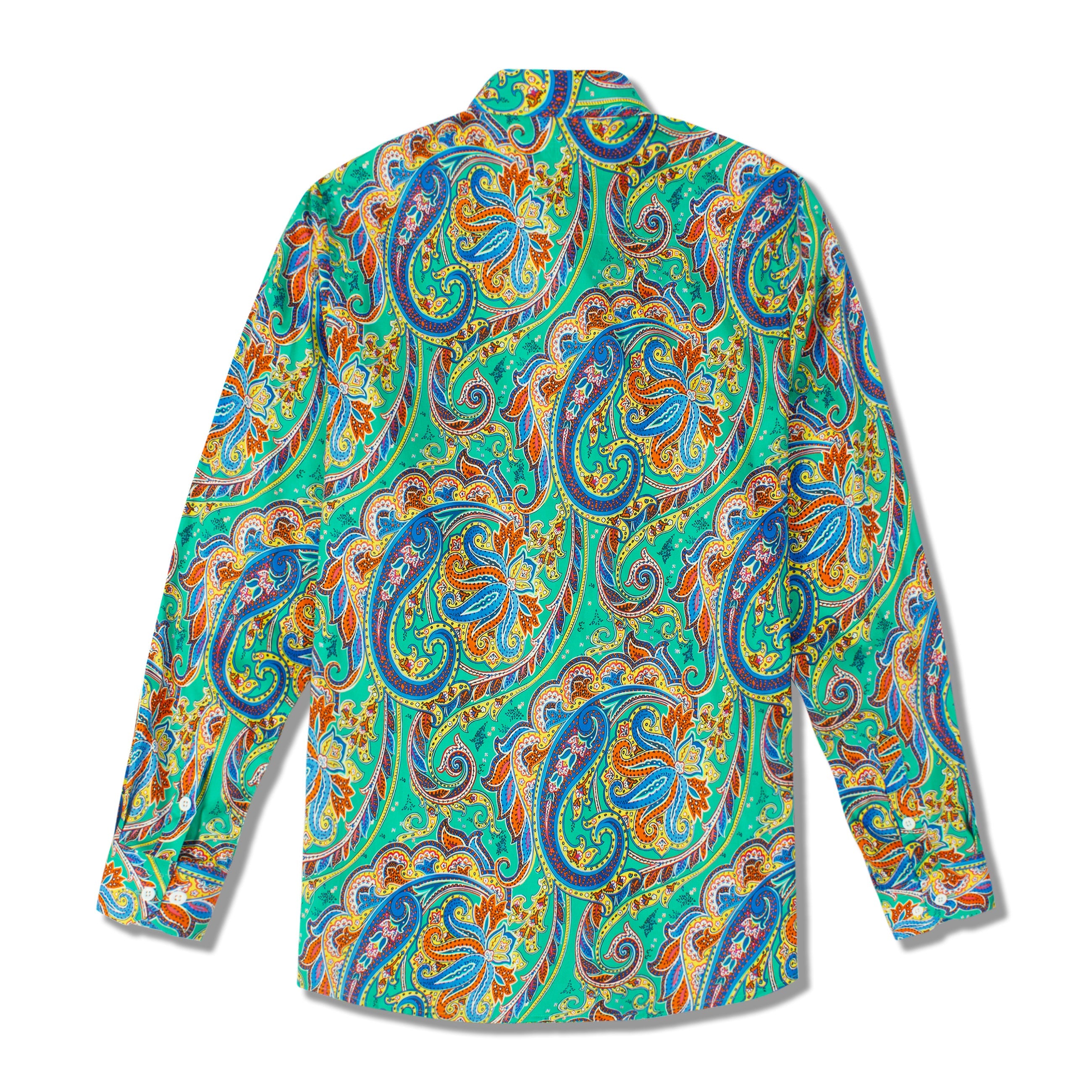 Green Paisley Pattern Long Sleeve Button Down Shirt Jonvidesign