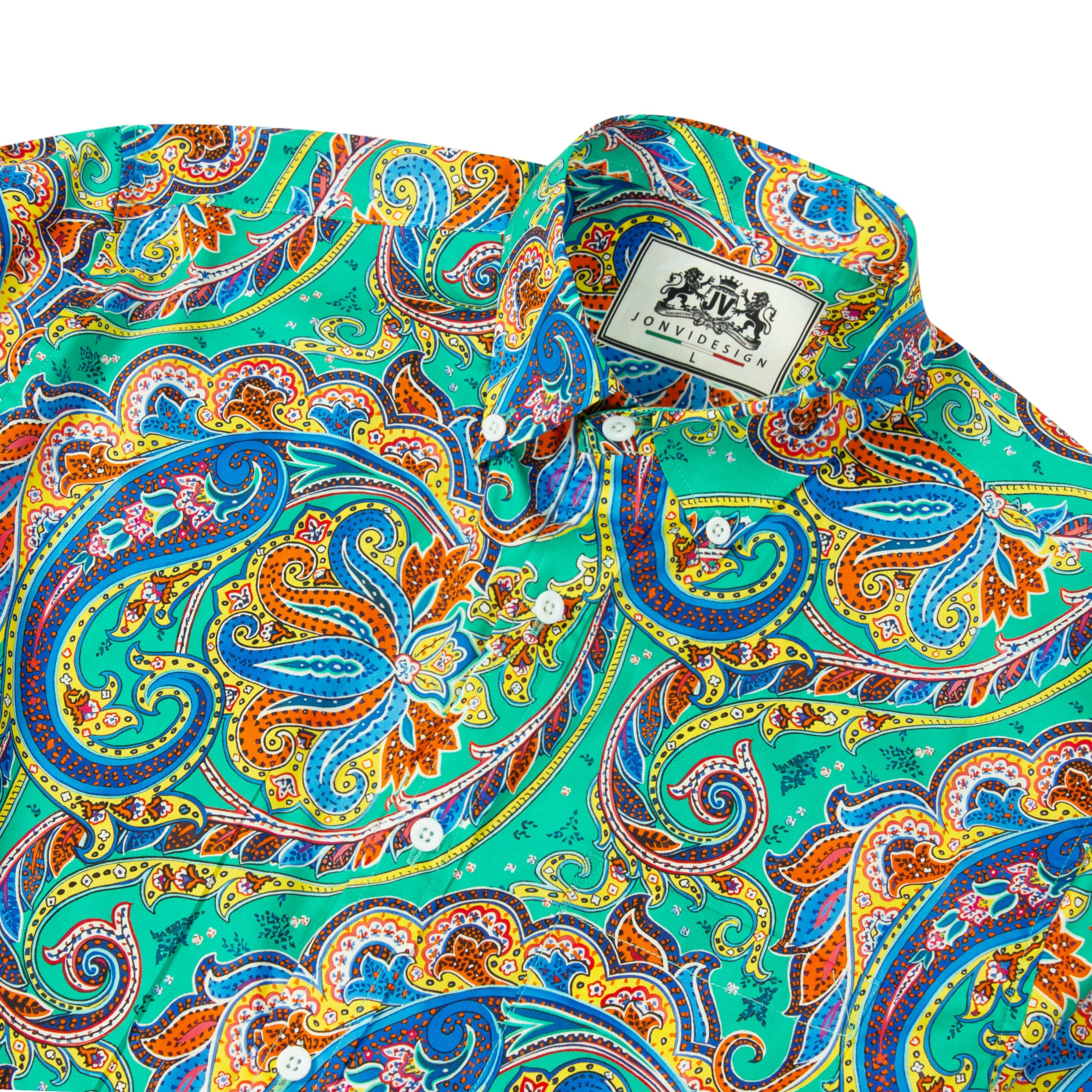 Green Paisley Pattern Long Sleeve Button Down Shirt Jonvidesign