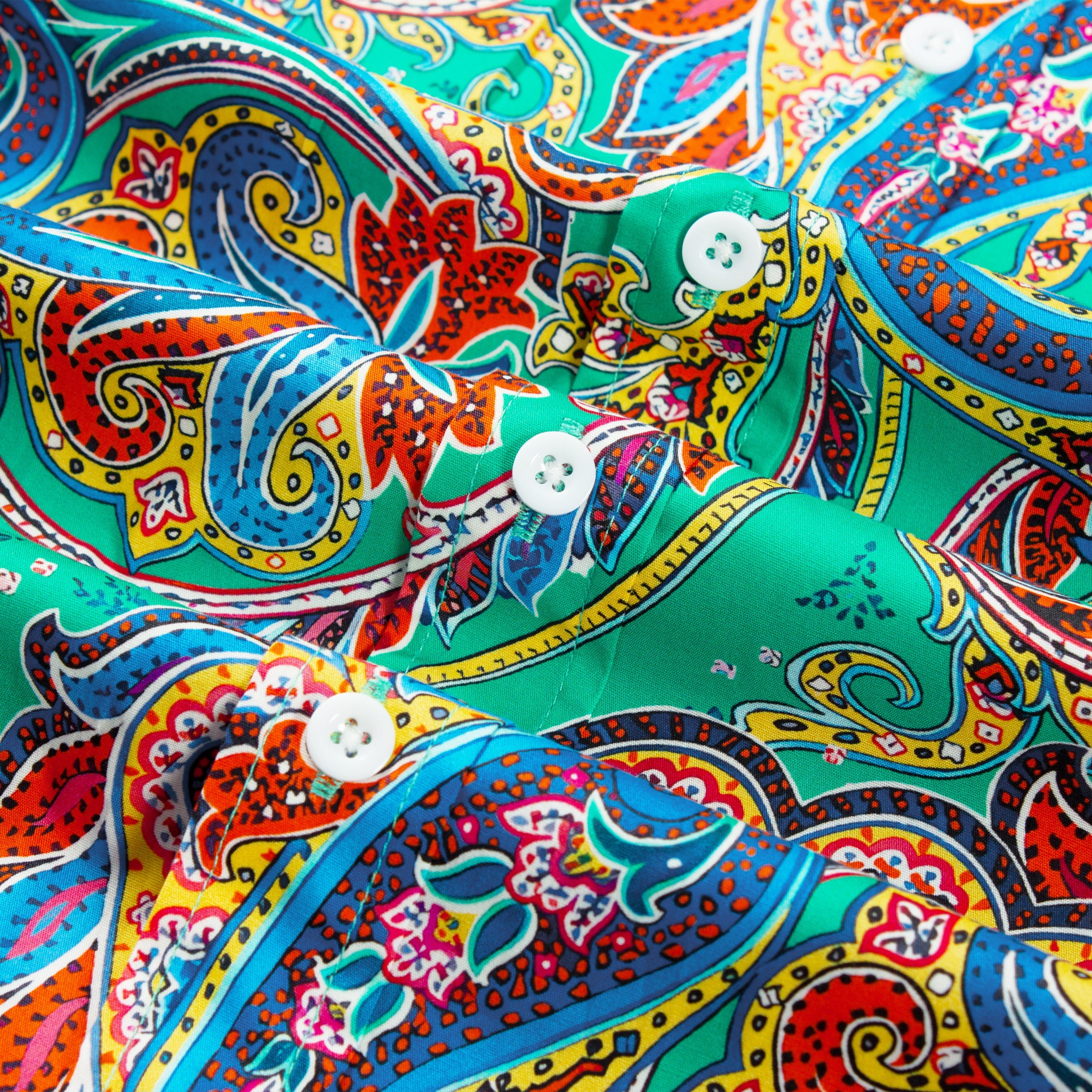 Green Paisley Pattern Long Sleeve Button Down Shirt Jonvidesign