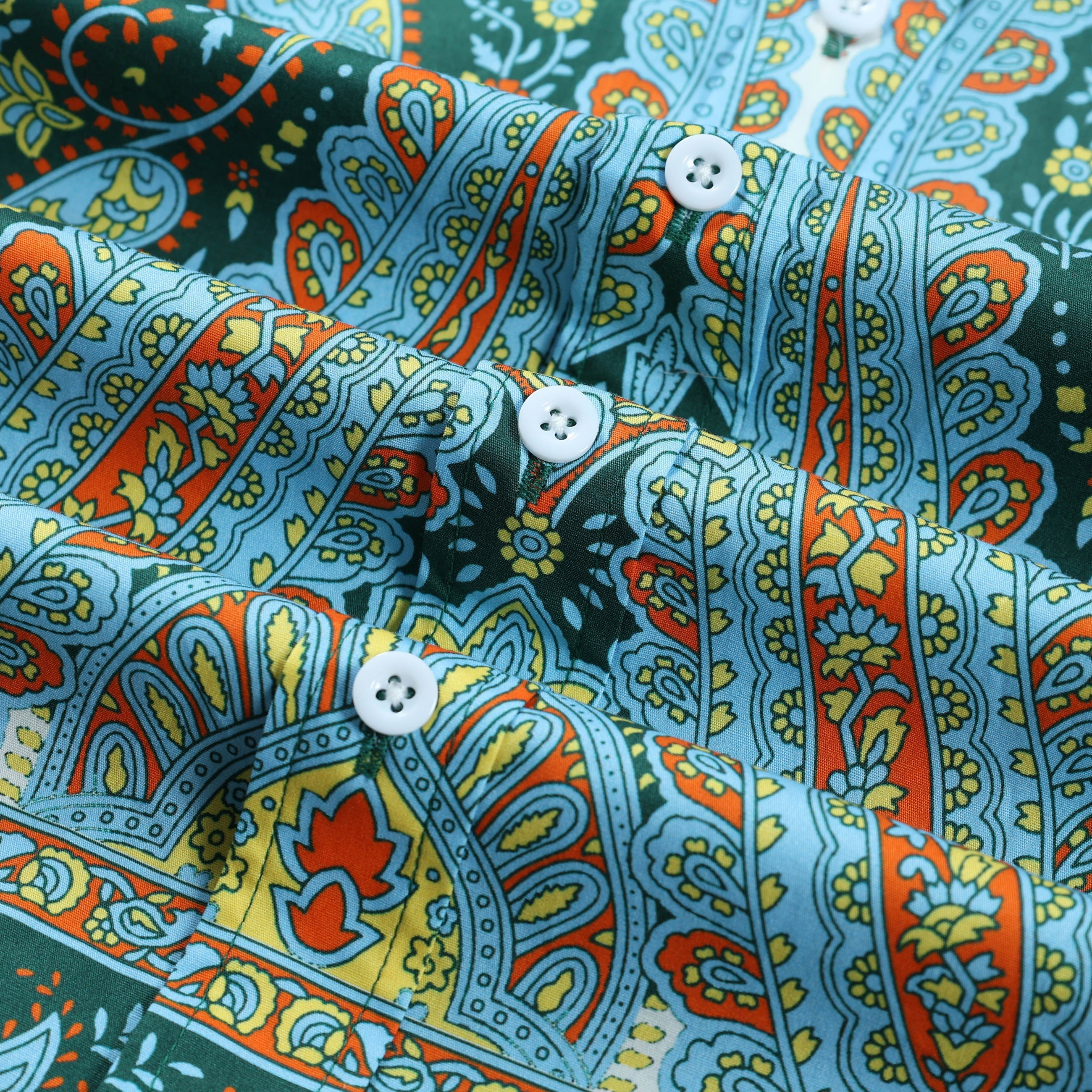 Green Paisley Print Button Down Long Sleeve Casual Shirt Jonvidesign