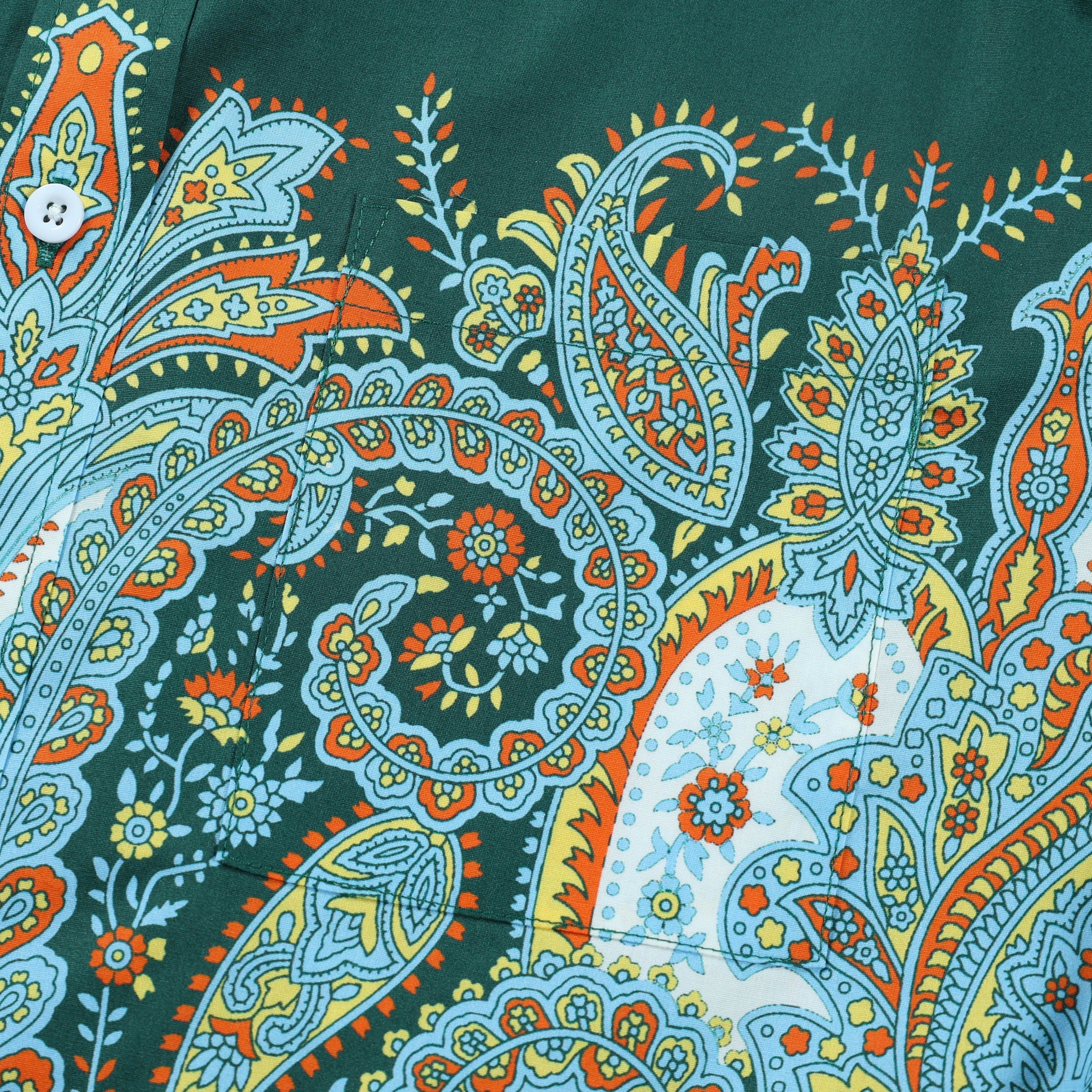 Green Paisley Print Button Down Long Sleeve Casual Shirt Jonvidesign
