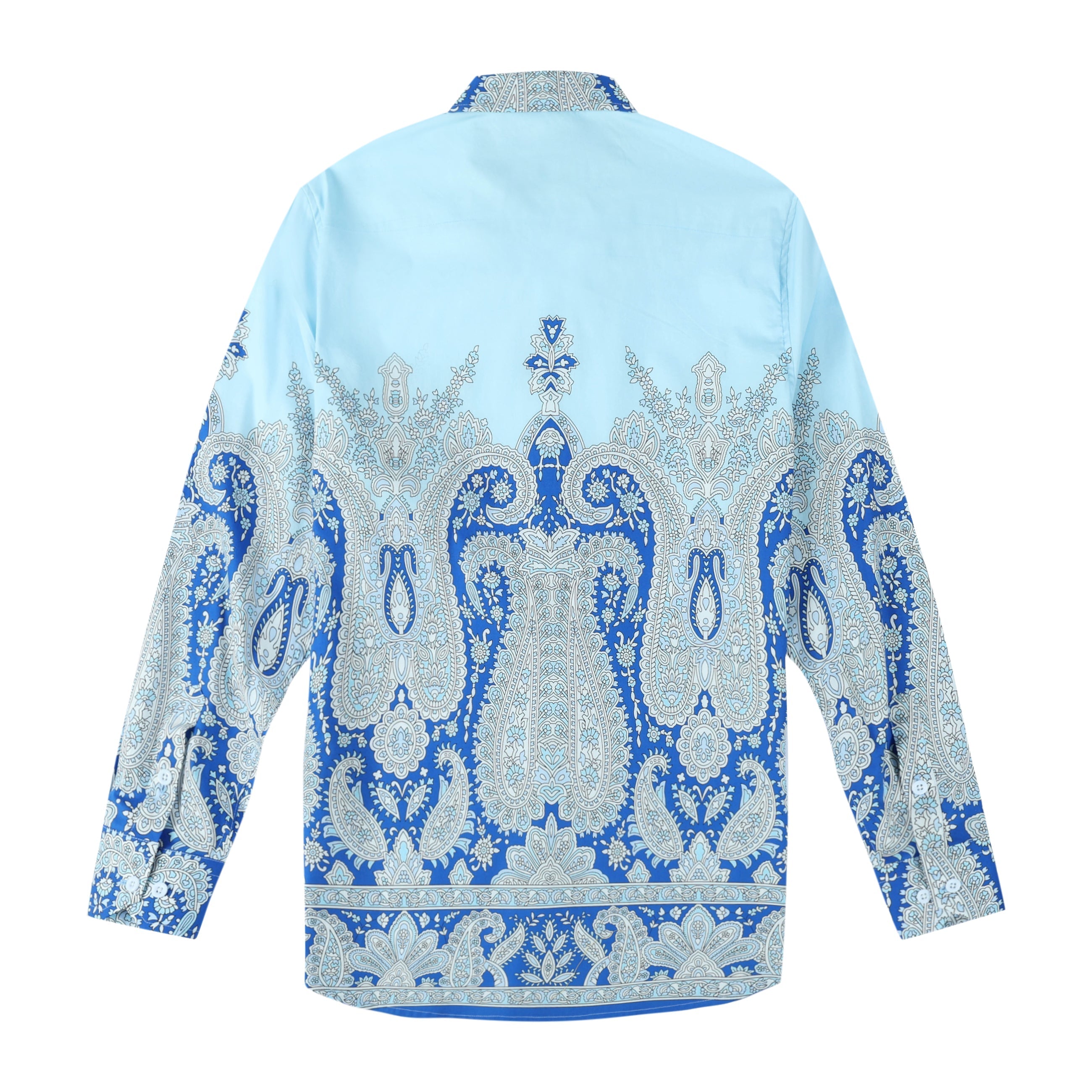 Grey Blue Paisley Pattern Long Sleeve Button Down Shirt Jonvidesign