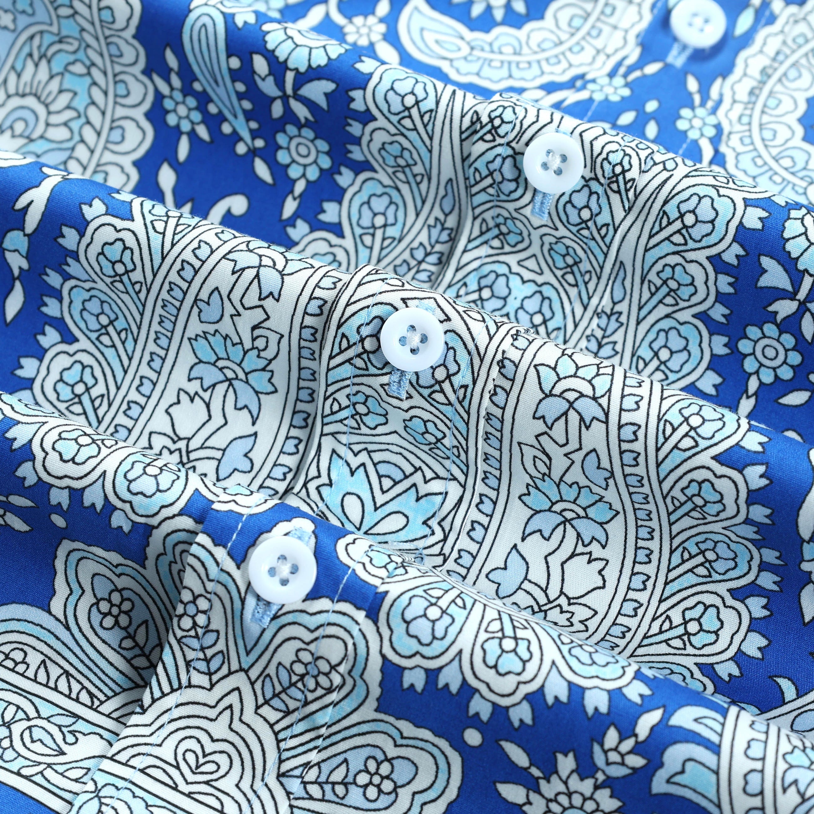 Grey Blue Paisley Pattern Long Sleeve Button Down Shirt Jonvidesign