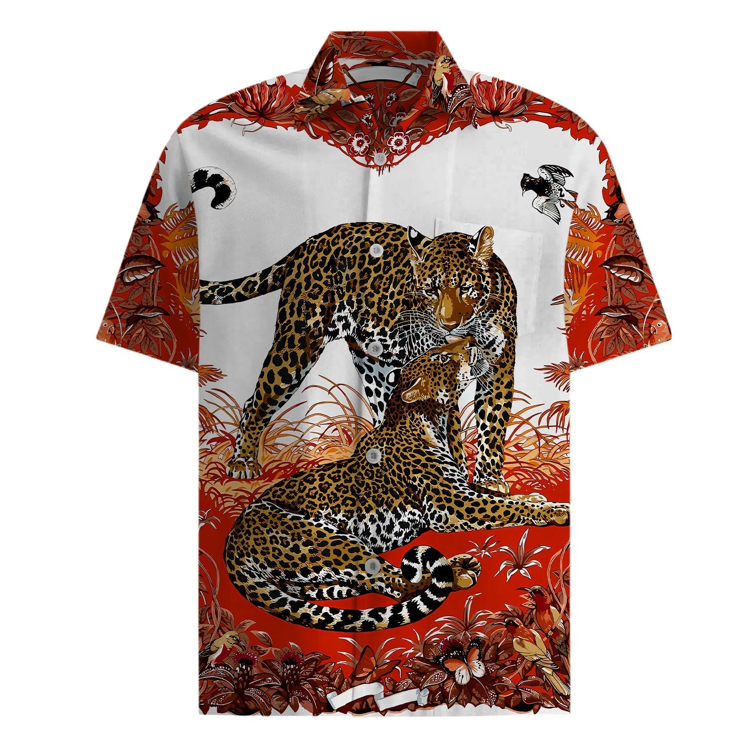 Leopard Design Short Sleeve Shirt in Red Jonvidesign