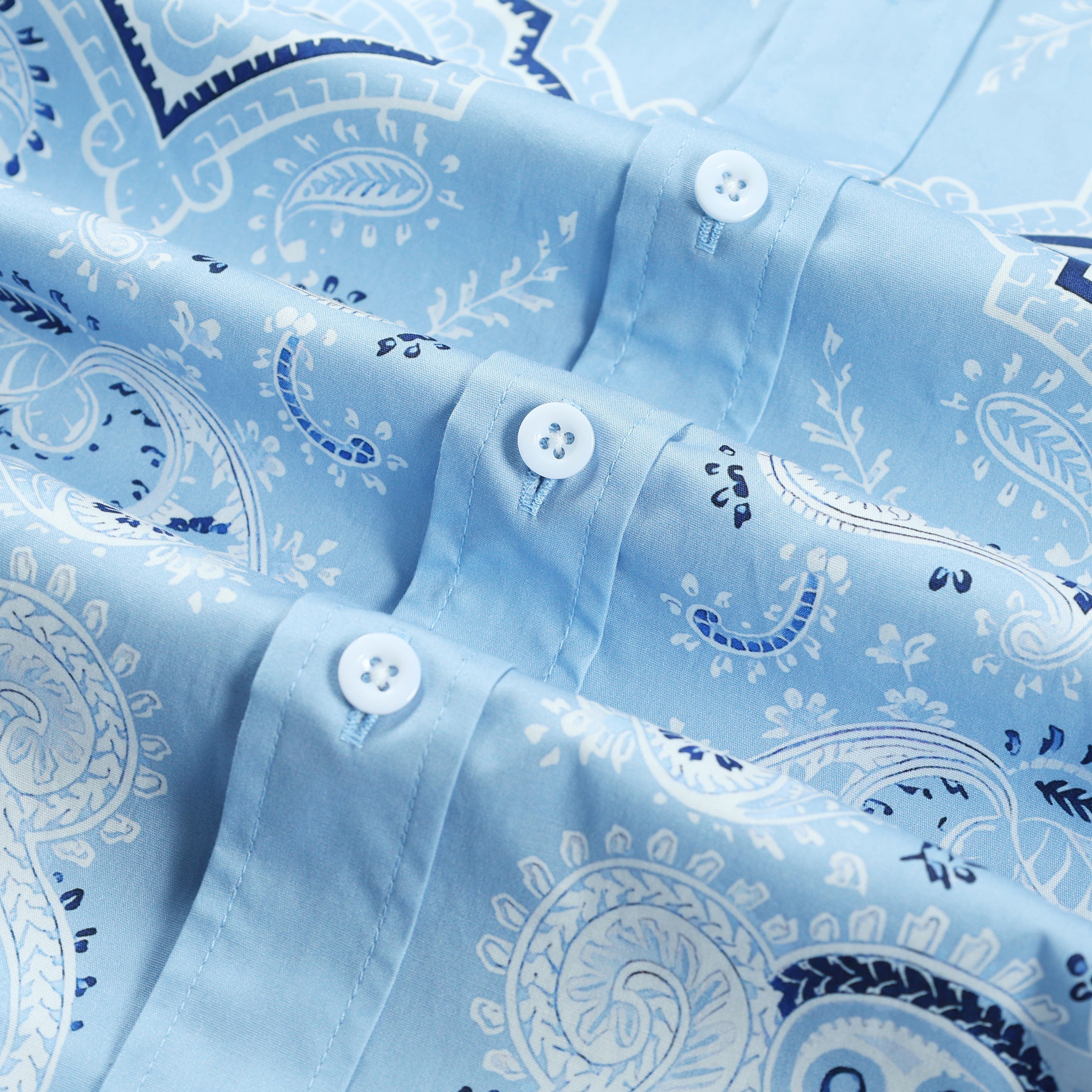 Light Blue Paisley Pattern Long Sleeve Button Down Casual Shirt Jonvidesign