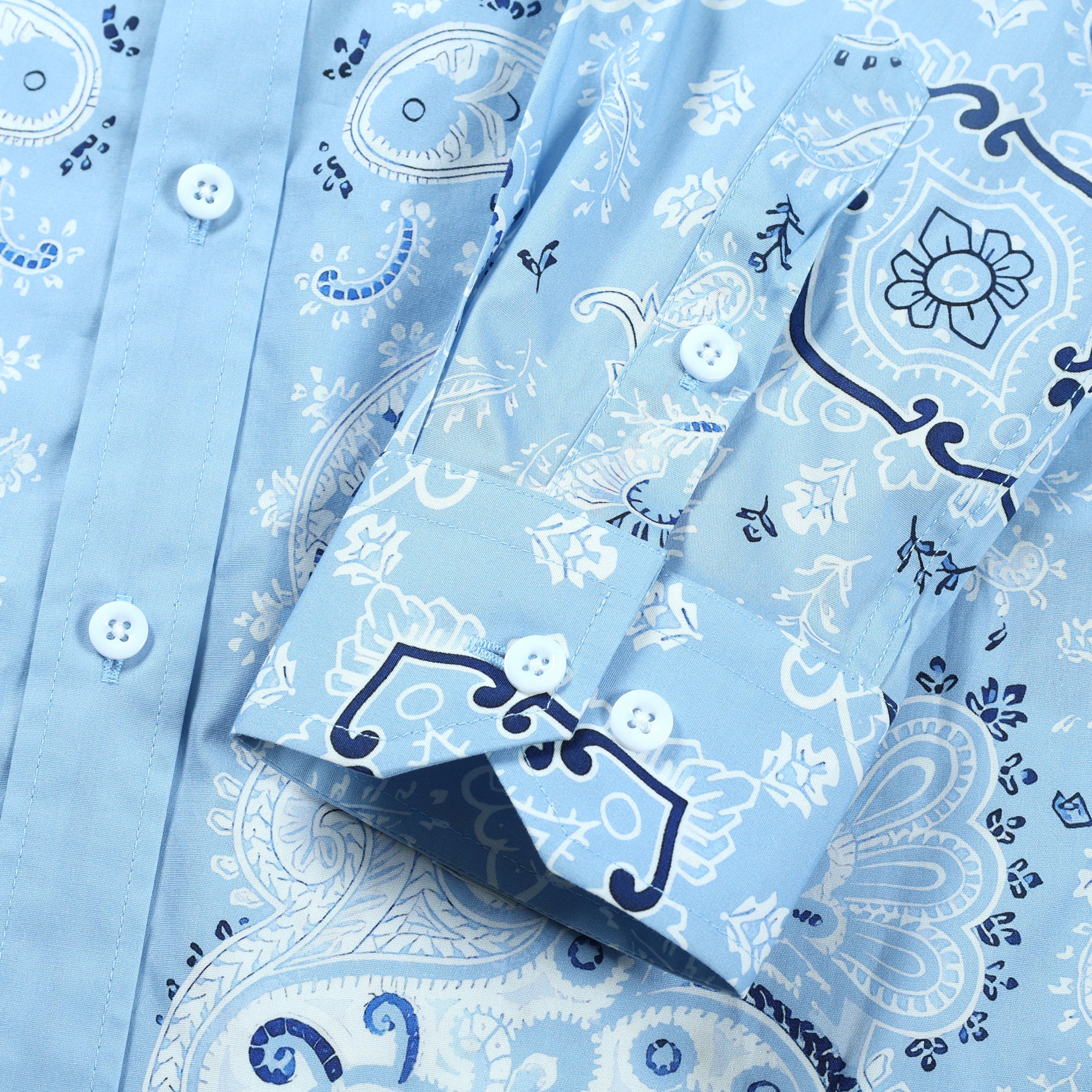 Light Blue Paisley Pattern Long Sleeve Button Down Casual Shirt Jonvidesign