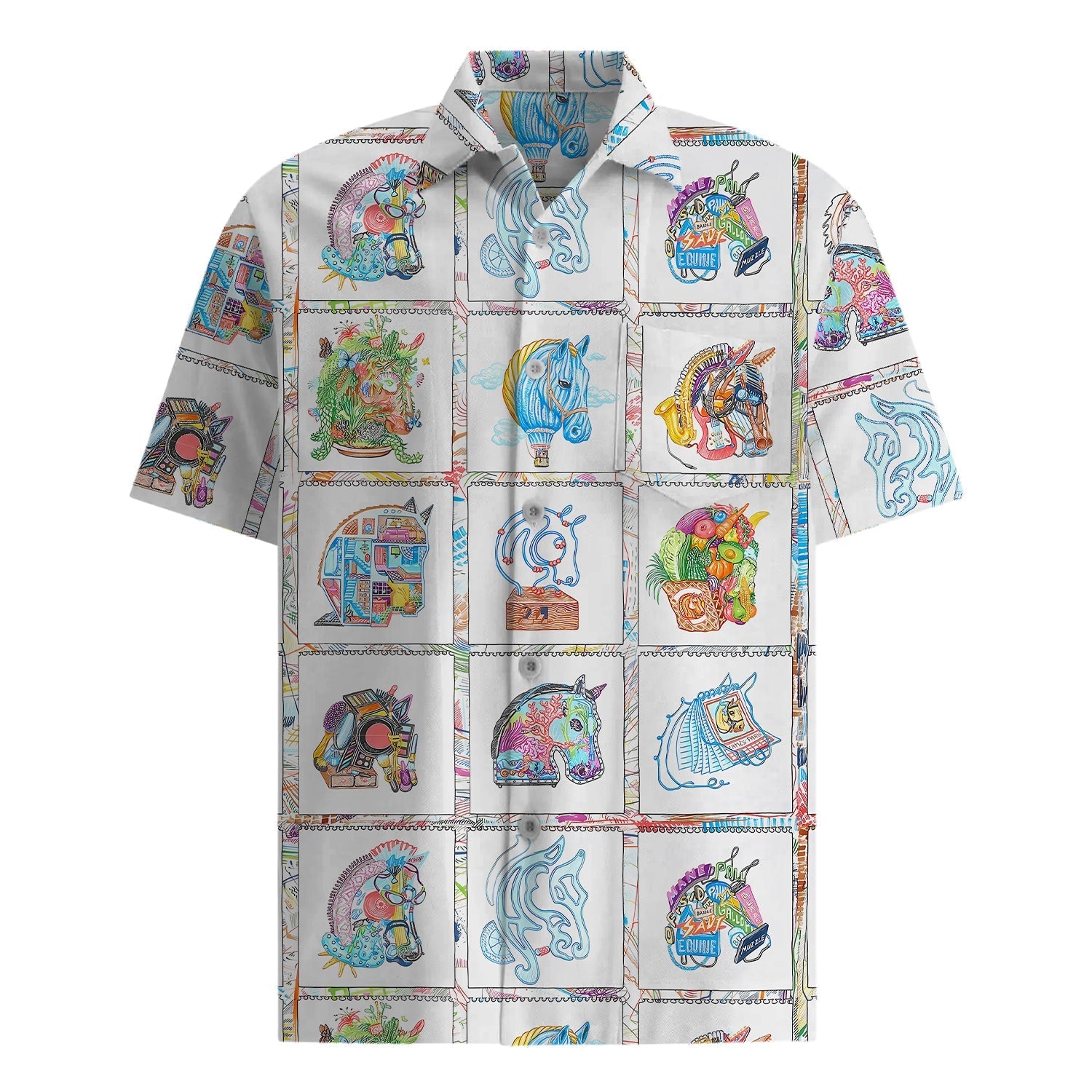 Multi Grid Print Short Sleeve Casual Shirt Jonvidesign