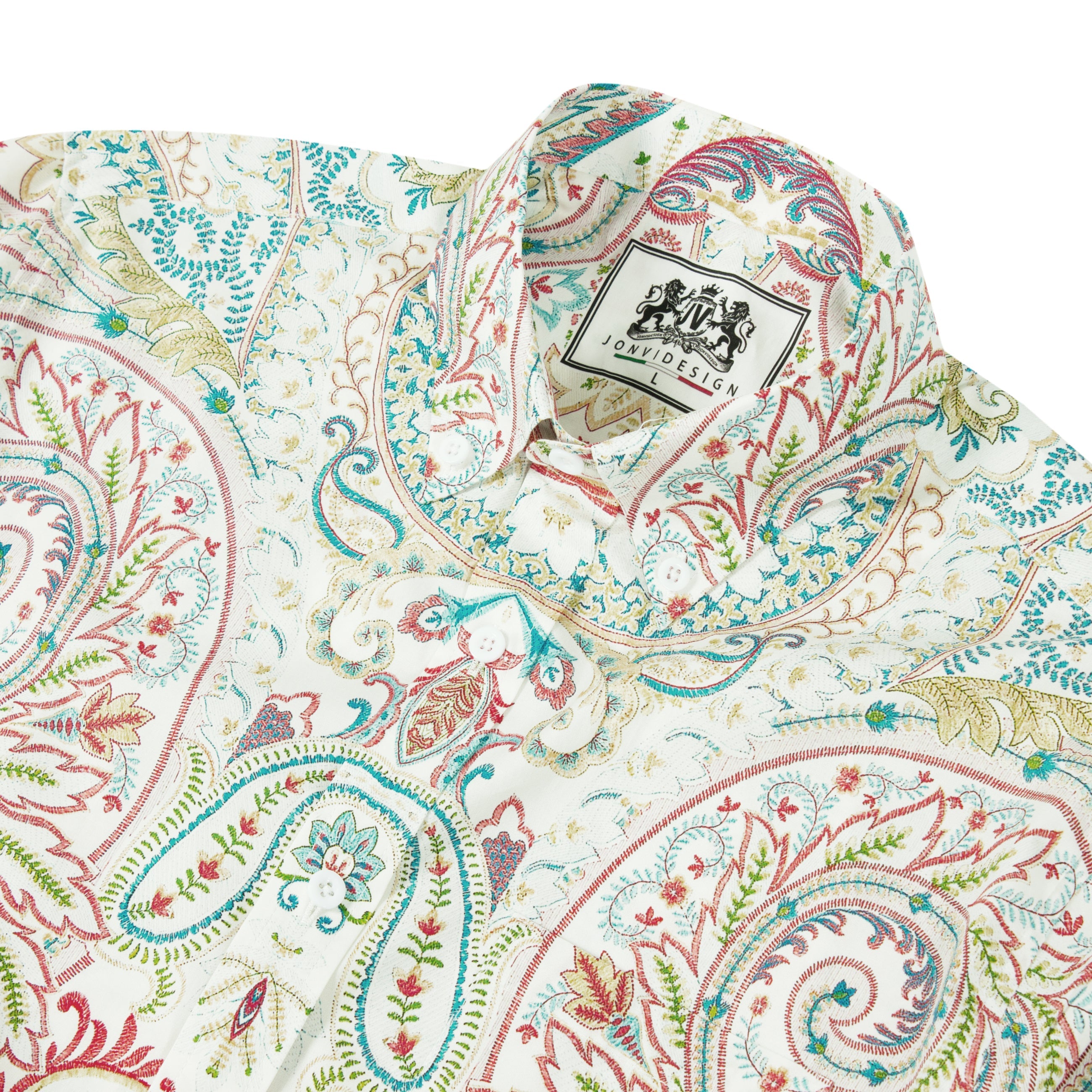 Multicolor Paisley Pattern Long Sleeve Button Down Shirt Jonvidesign