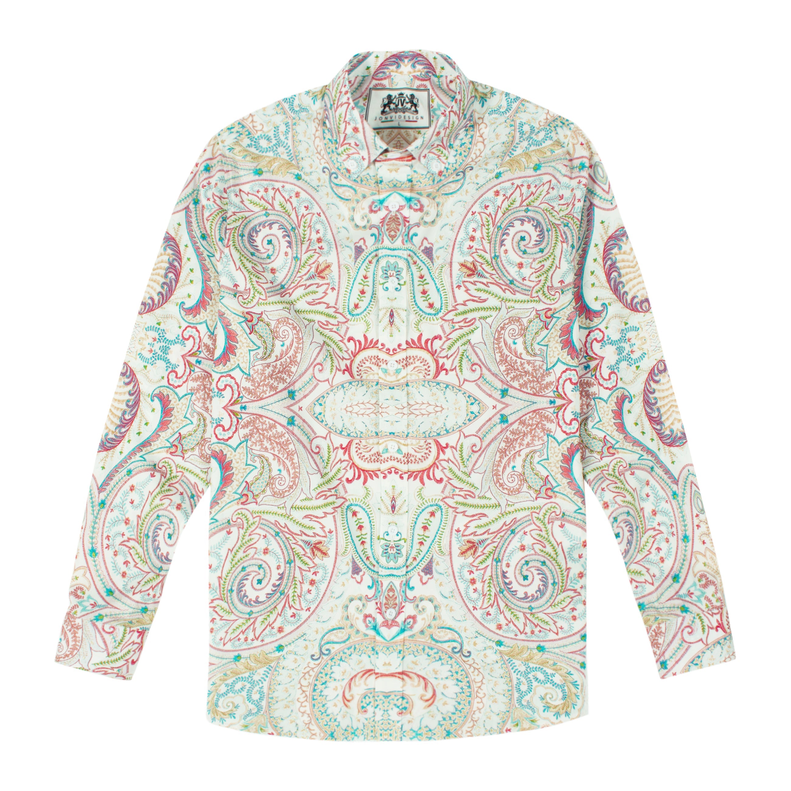 Multicolor Paisley Pattern Long Sleeve Button Down Shirt Jonvidesign