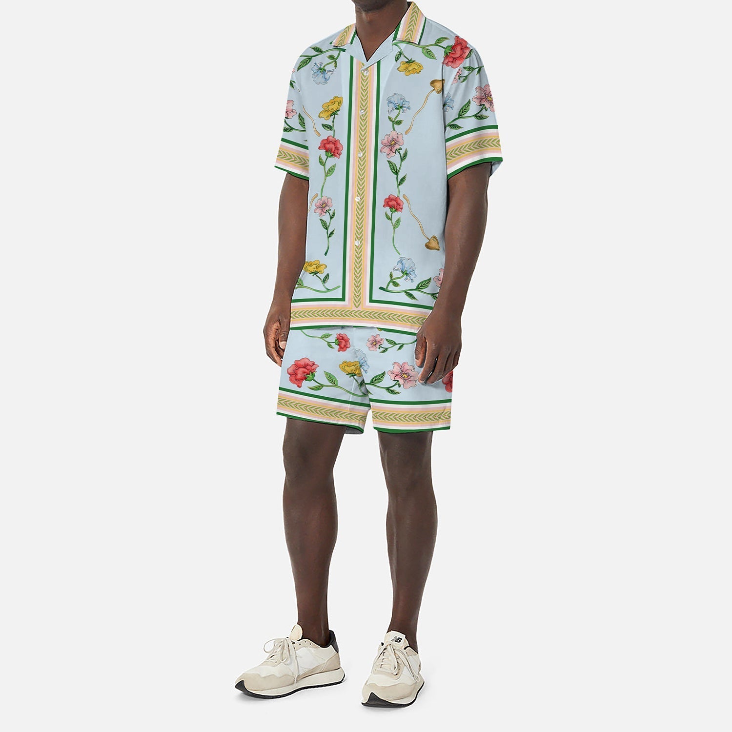 Natural Flower Pattern Camp Collar Casual Shirt in Purple Jonvidesign