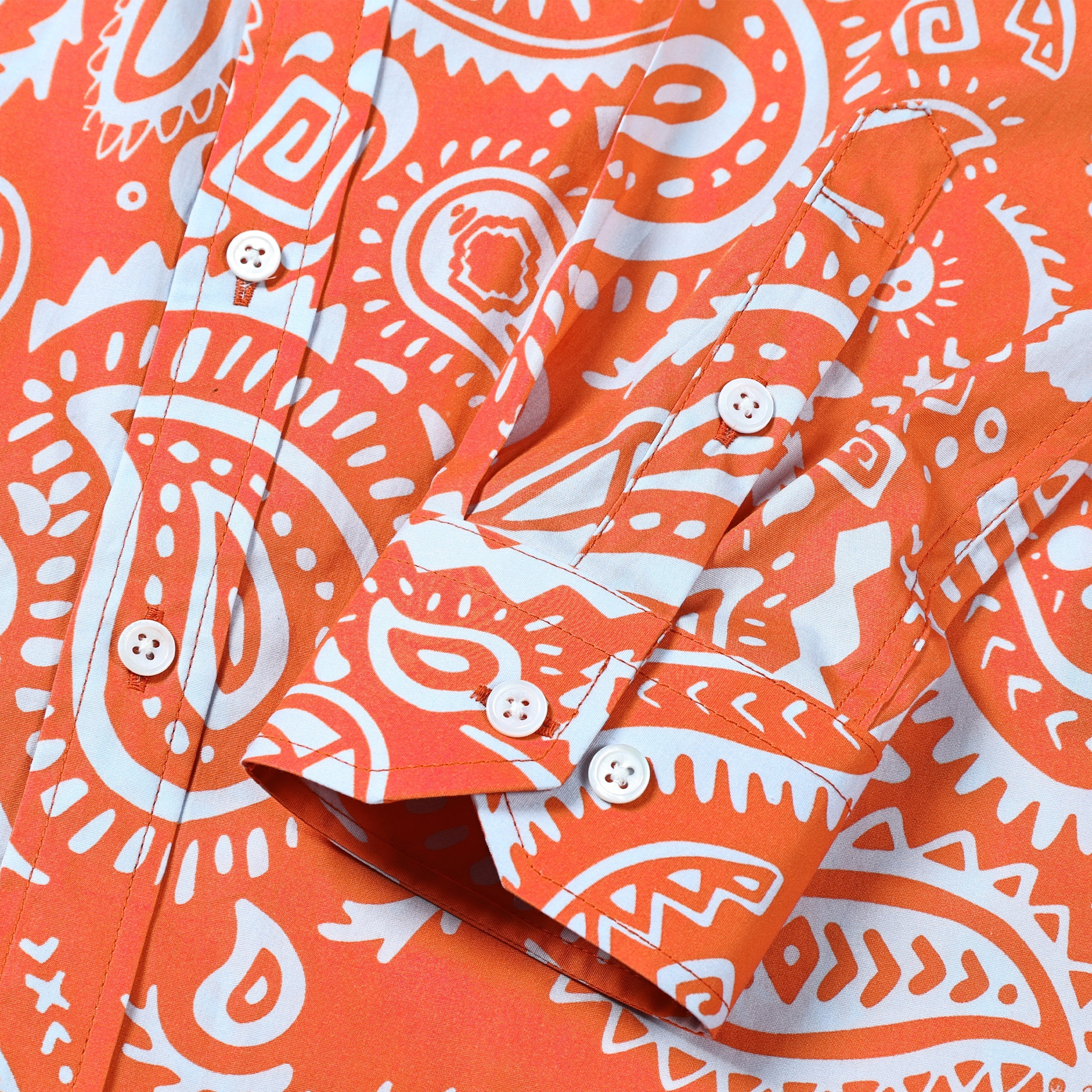 Orange Paisley Print Long Sleeve Shirt Jonvidesign