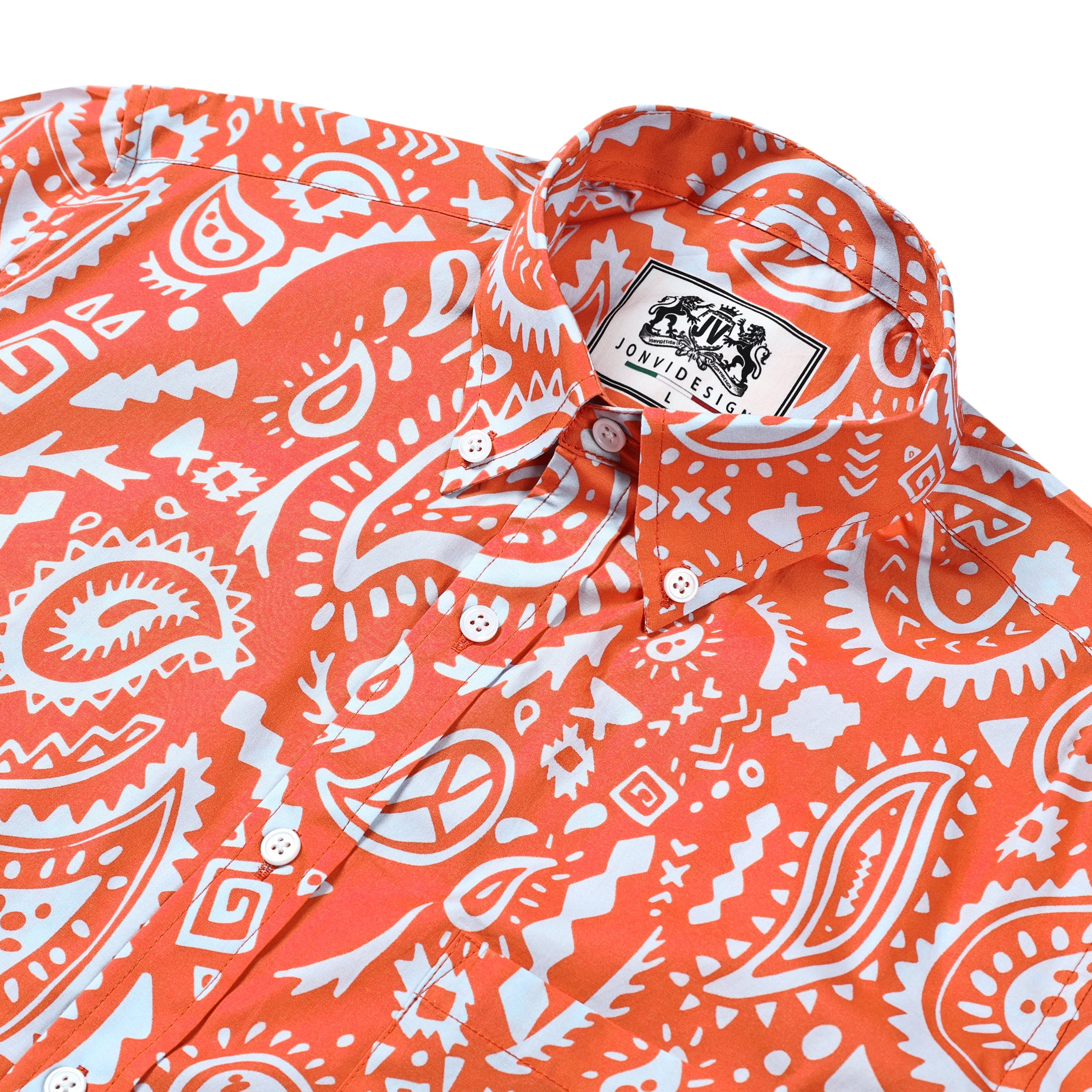 Orange Paisley Print Long Sleeve Shirt Jonvidesign