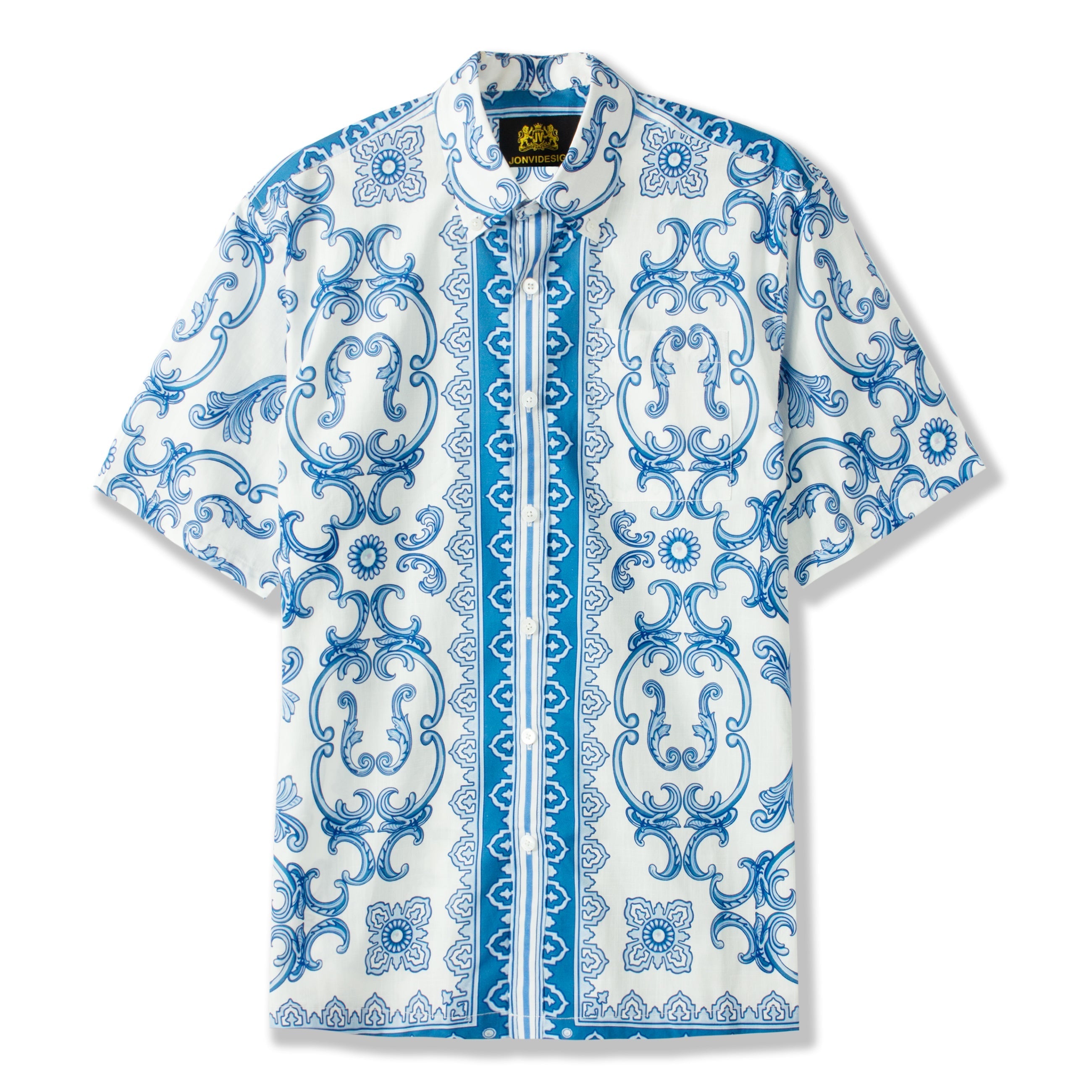 Paisley Design Short Sleeve Shirt for Men in Blue Jonvidesign