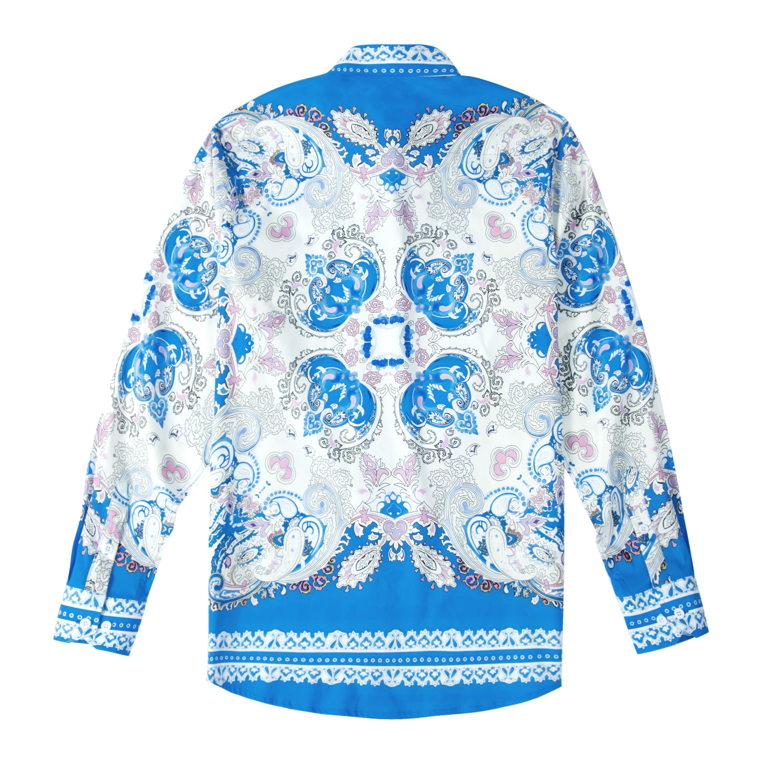 Paisley Pattern Long Sleeve Button Down Shirt in Blue Jonvidesign