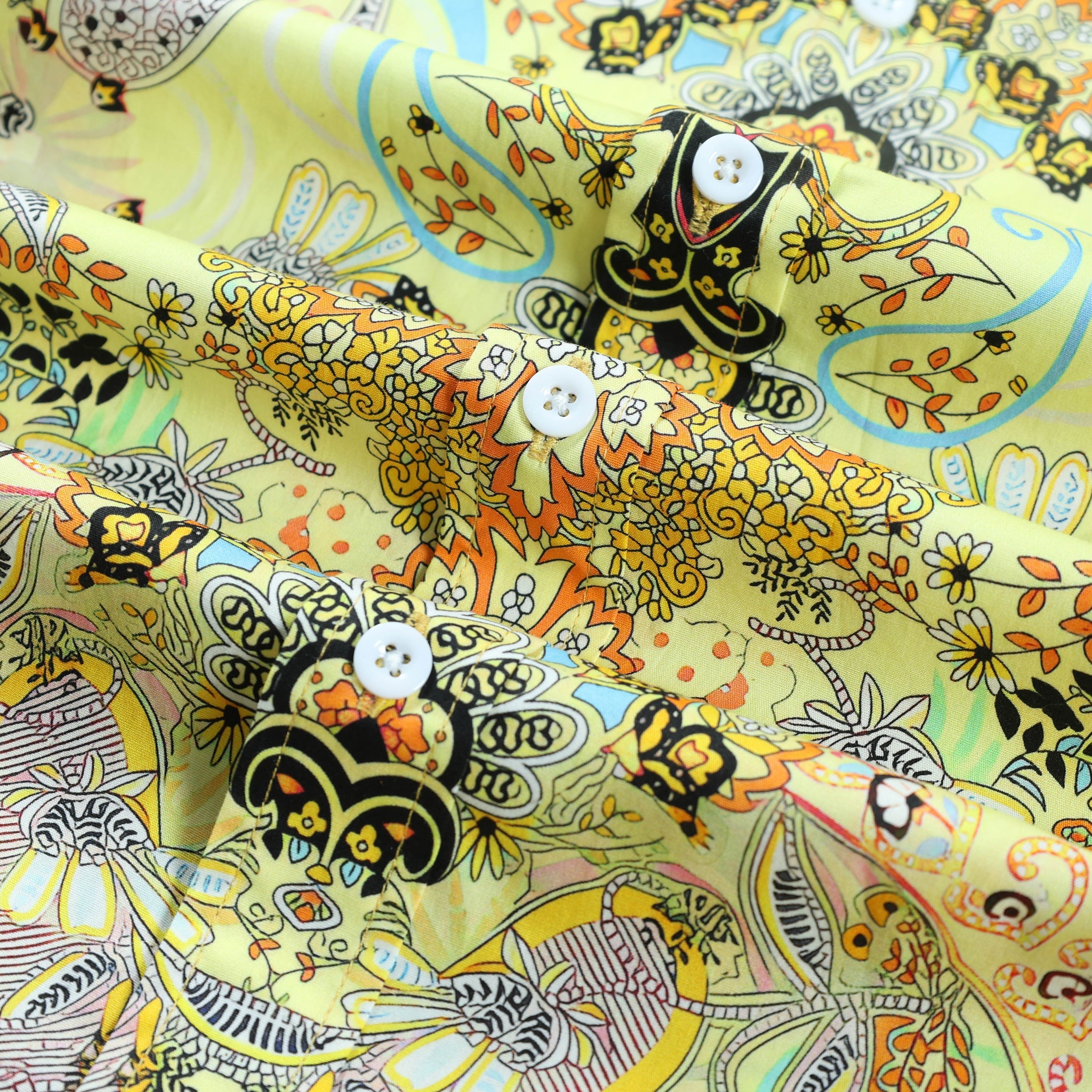 Paisley Pattern Long Sleeve Button Down Shirt in Yellow Jonvidesign
