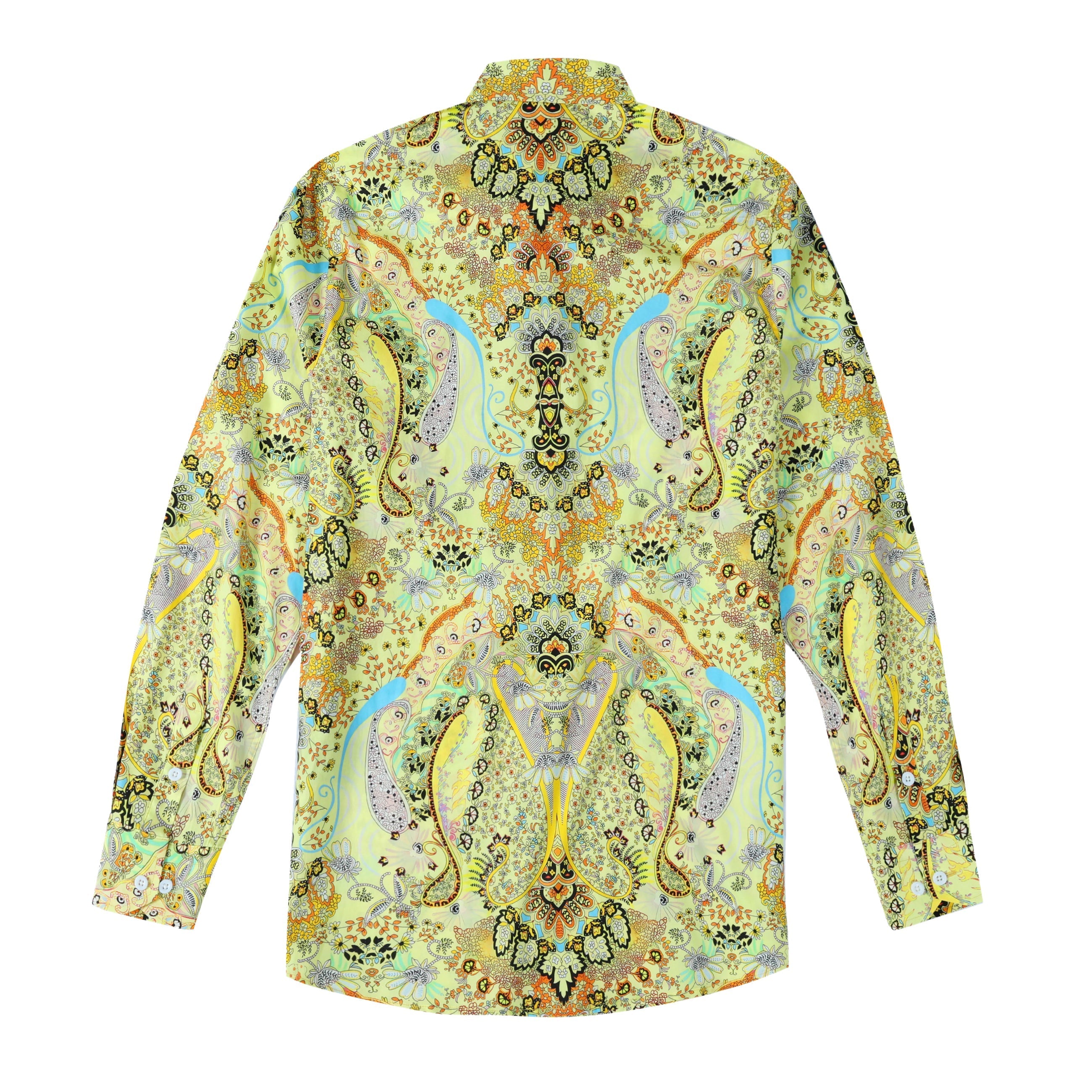 Paisley Pattern Long Sleeve Button Down Shirt in Yellow Jonvidesign