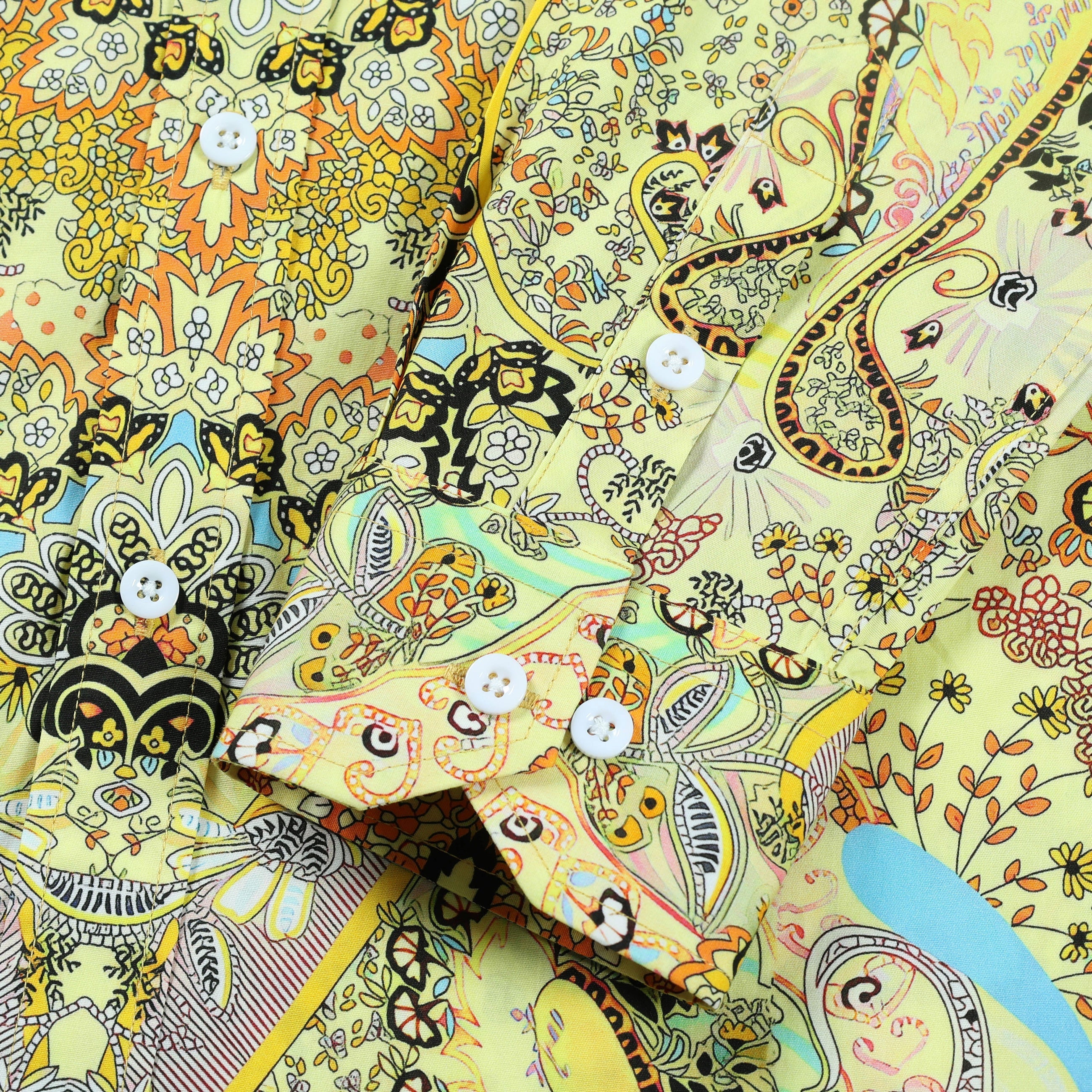 Paisley Pattern Long Sleeve Button Down Shirt in Yellow Jonvidesign