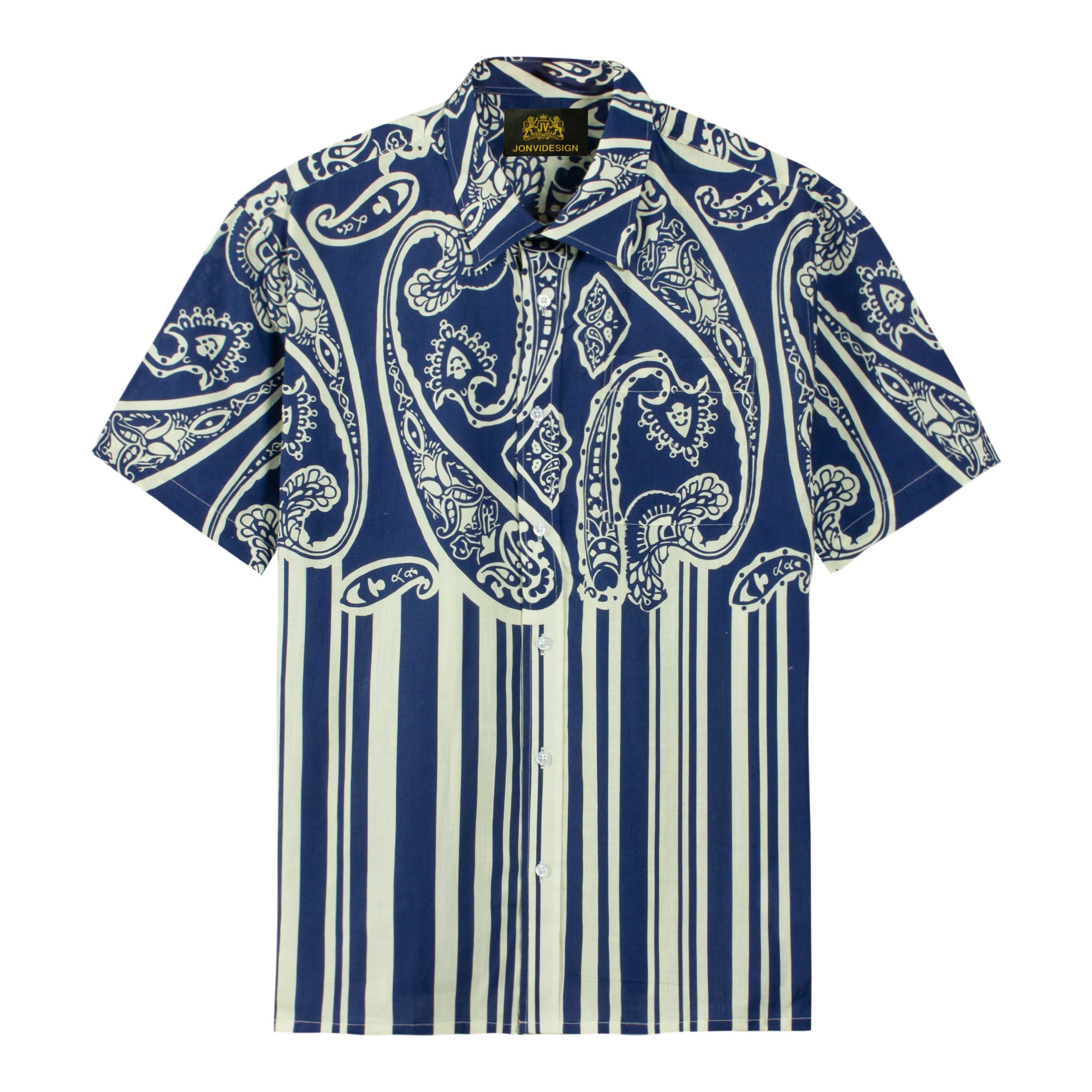 Paisley Stripe Print Short Sleeve Shirt for Men Jonvidesign