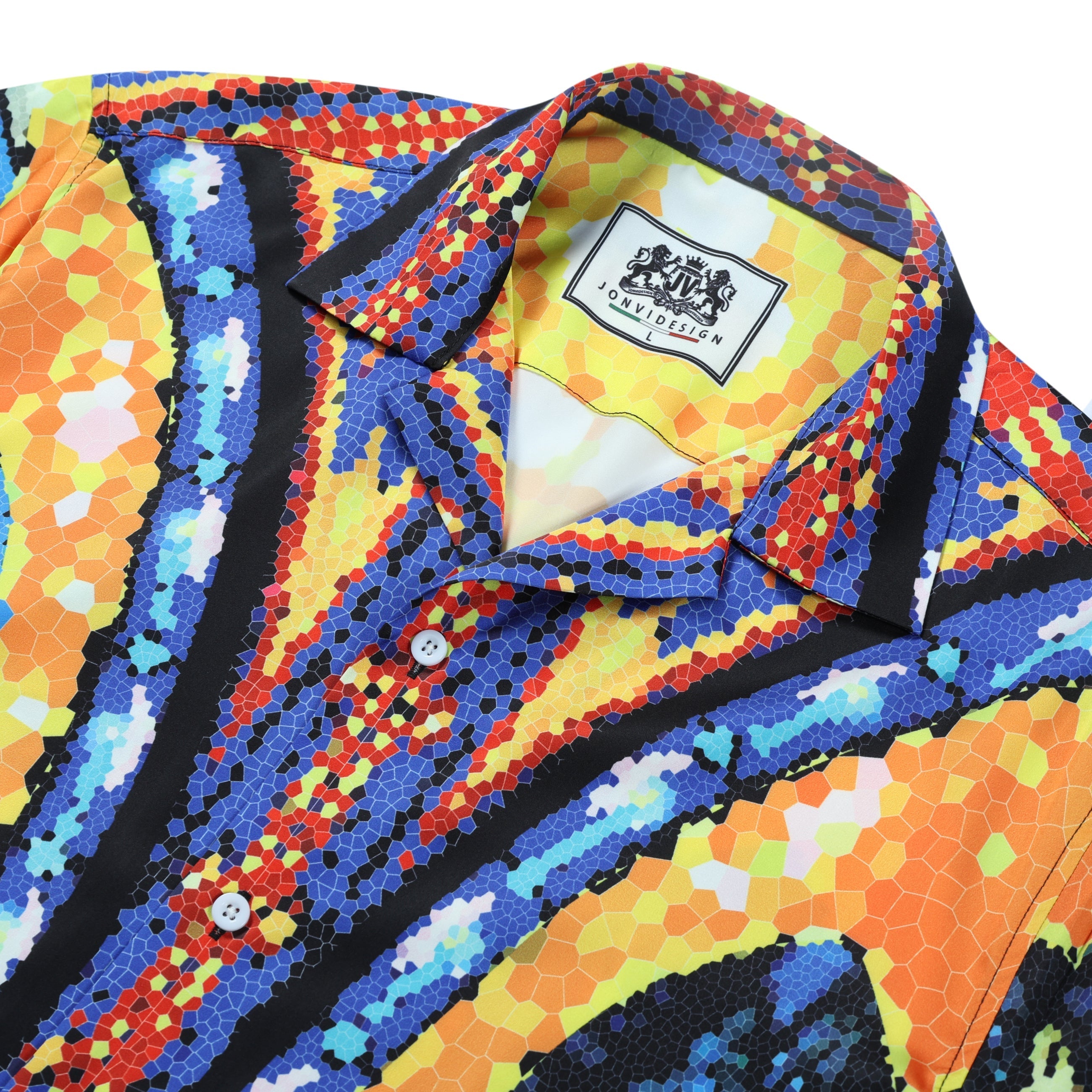 Perpetual Succour Pixel Pattern Short Sleeve Camp Collar Shirt Jonvidesign