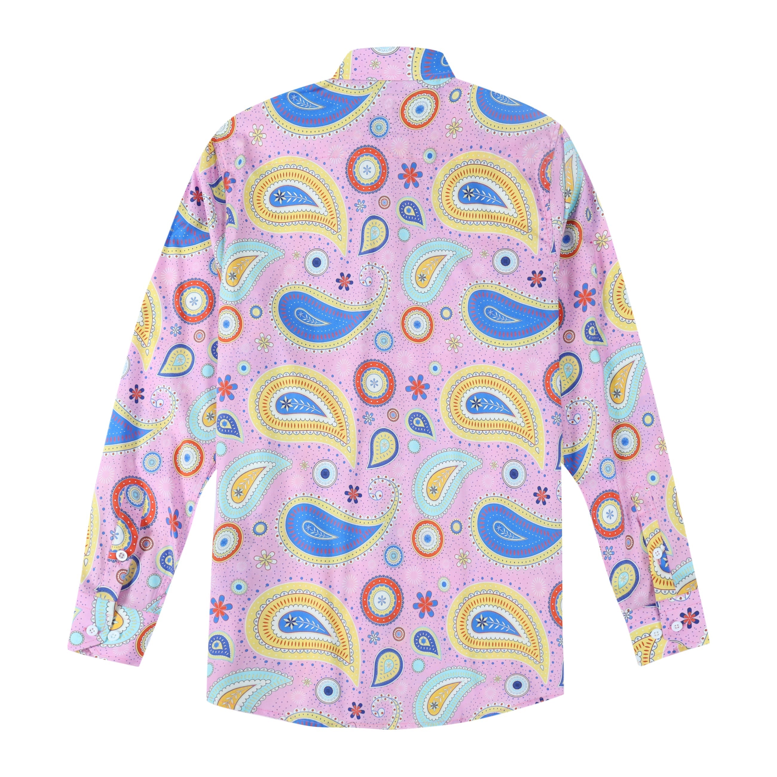 Pink Paisley Pattern Button Down Long Sleeve Shirt Jonvidesign
