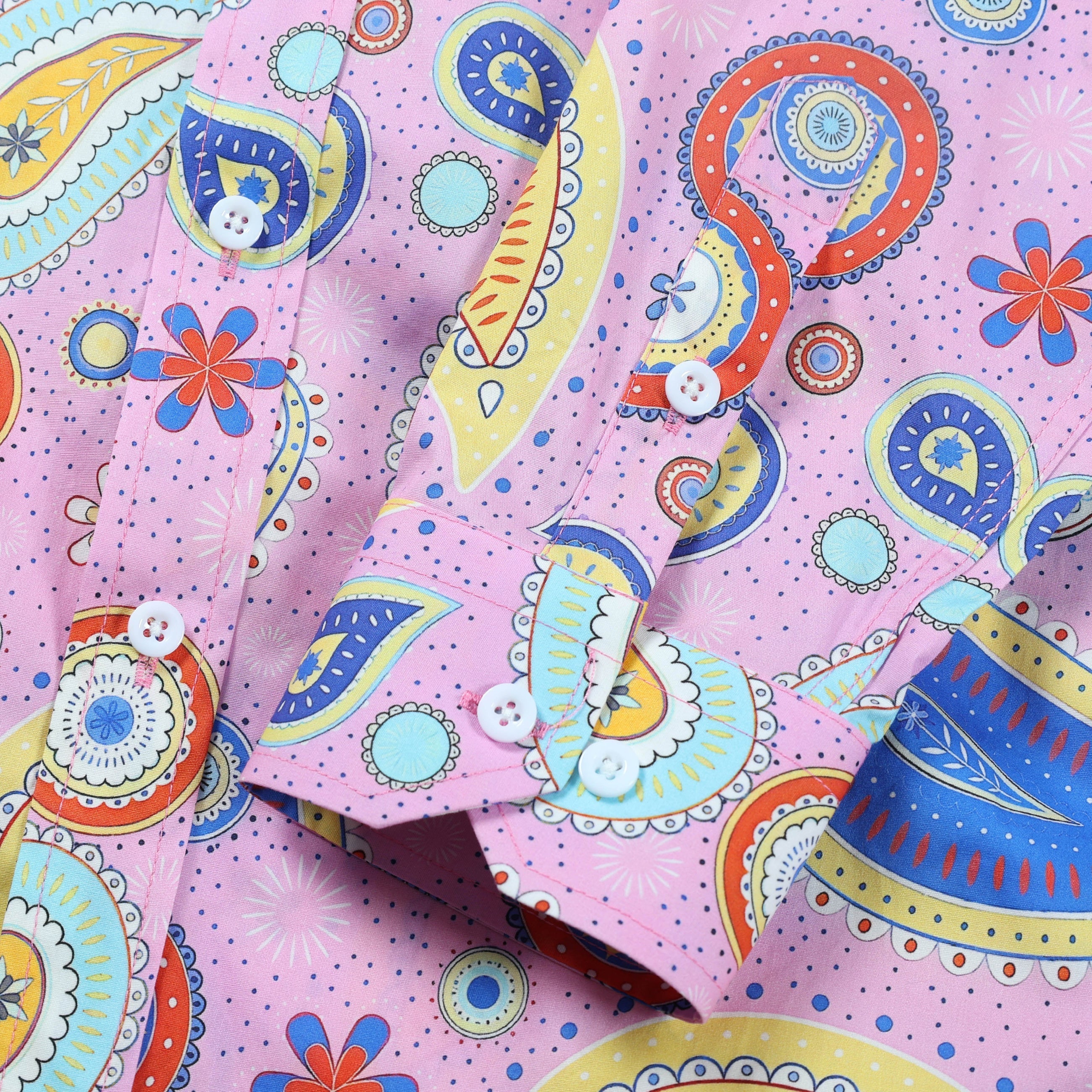 Pink Paisley Pattern Button Down Long Sleeve Shirt Jonvidesign