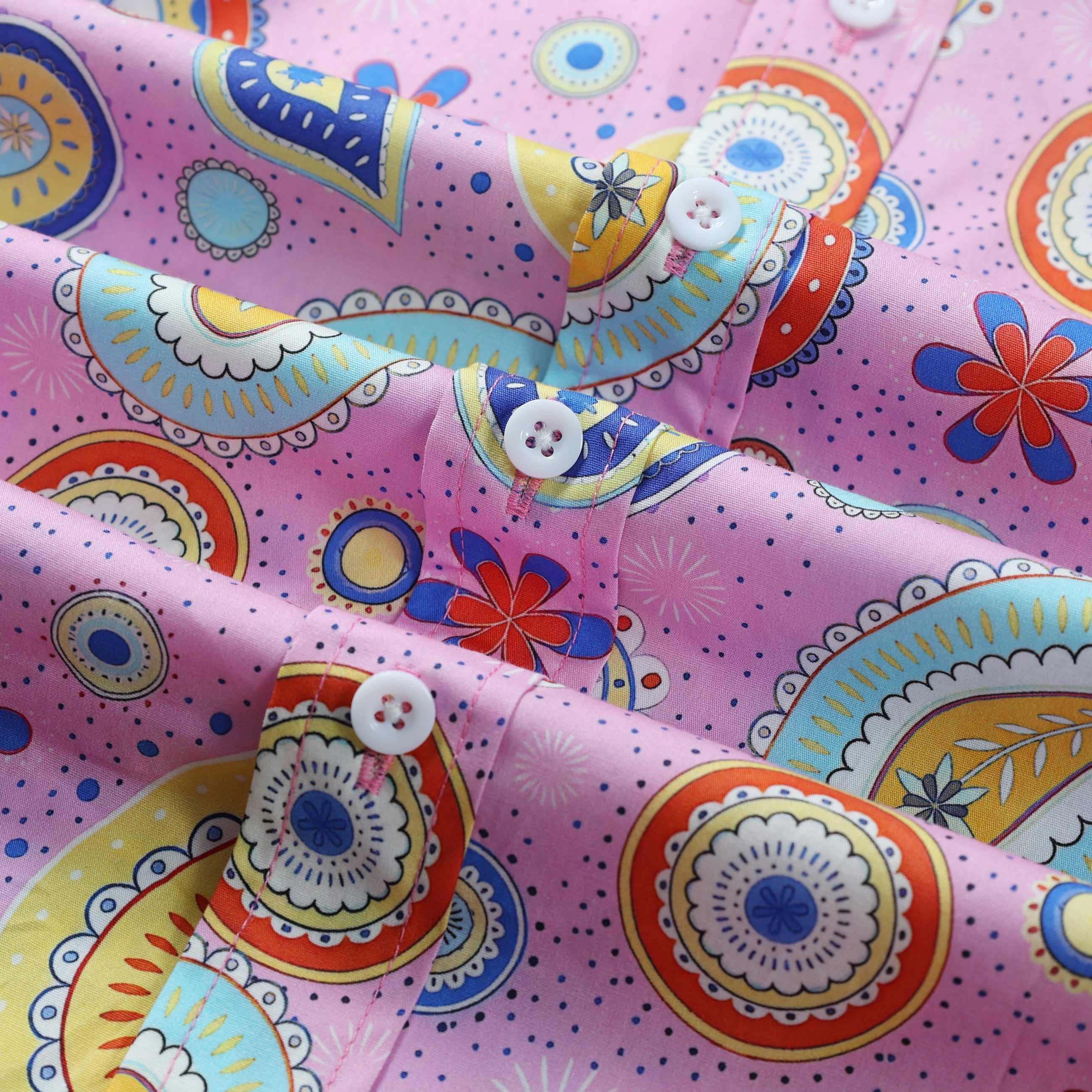 Pink Paisley Pattern Button Down Long Sleeve Shirt Jonvidesign