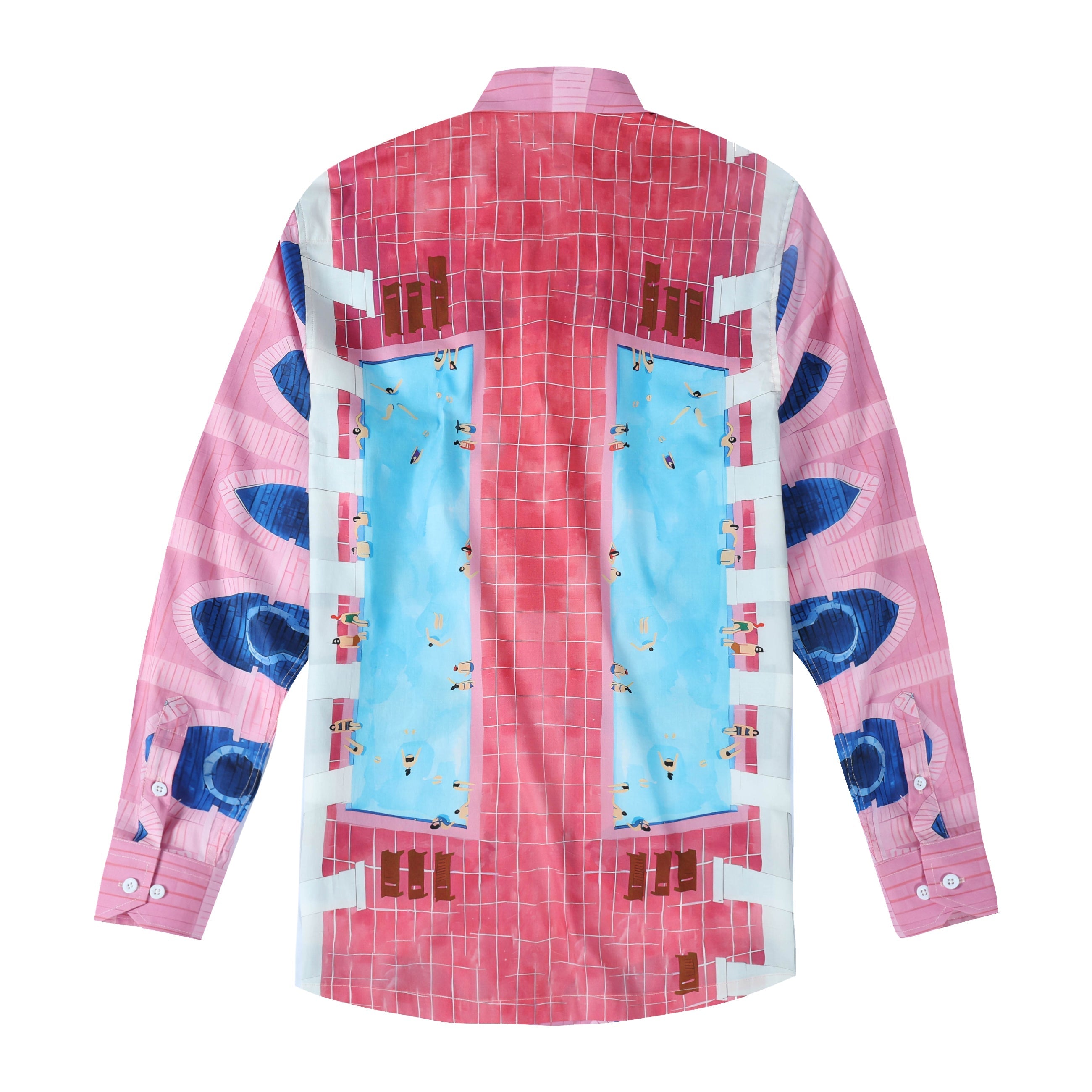 Pool Tile Pattern Long Sleeve Vacation Shirt Jonvidesign