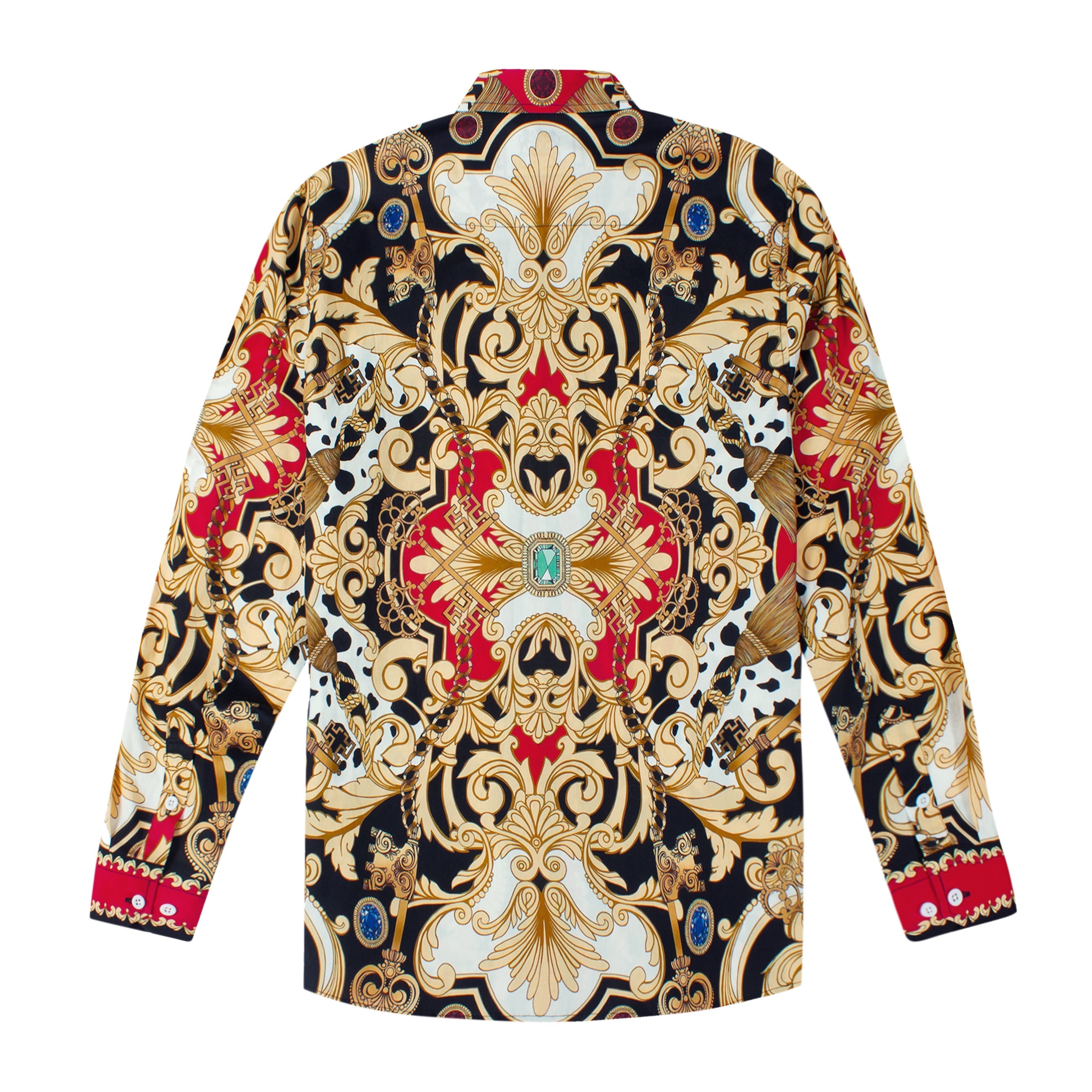 Red Baroque Pattern Long Sleeve Button Down Casual Shirt Jonvidesign