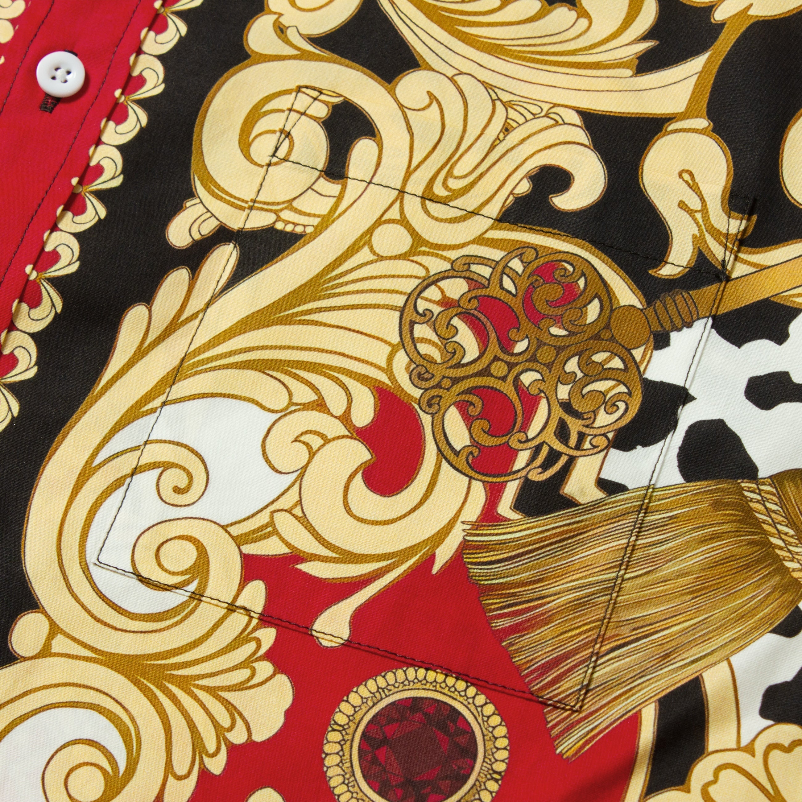 Red Baroque Pattern Long Sleeve Button Down Casual Shirt Jonvidesign