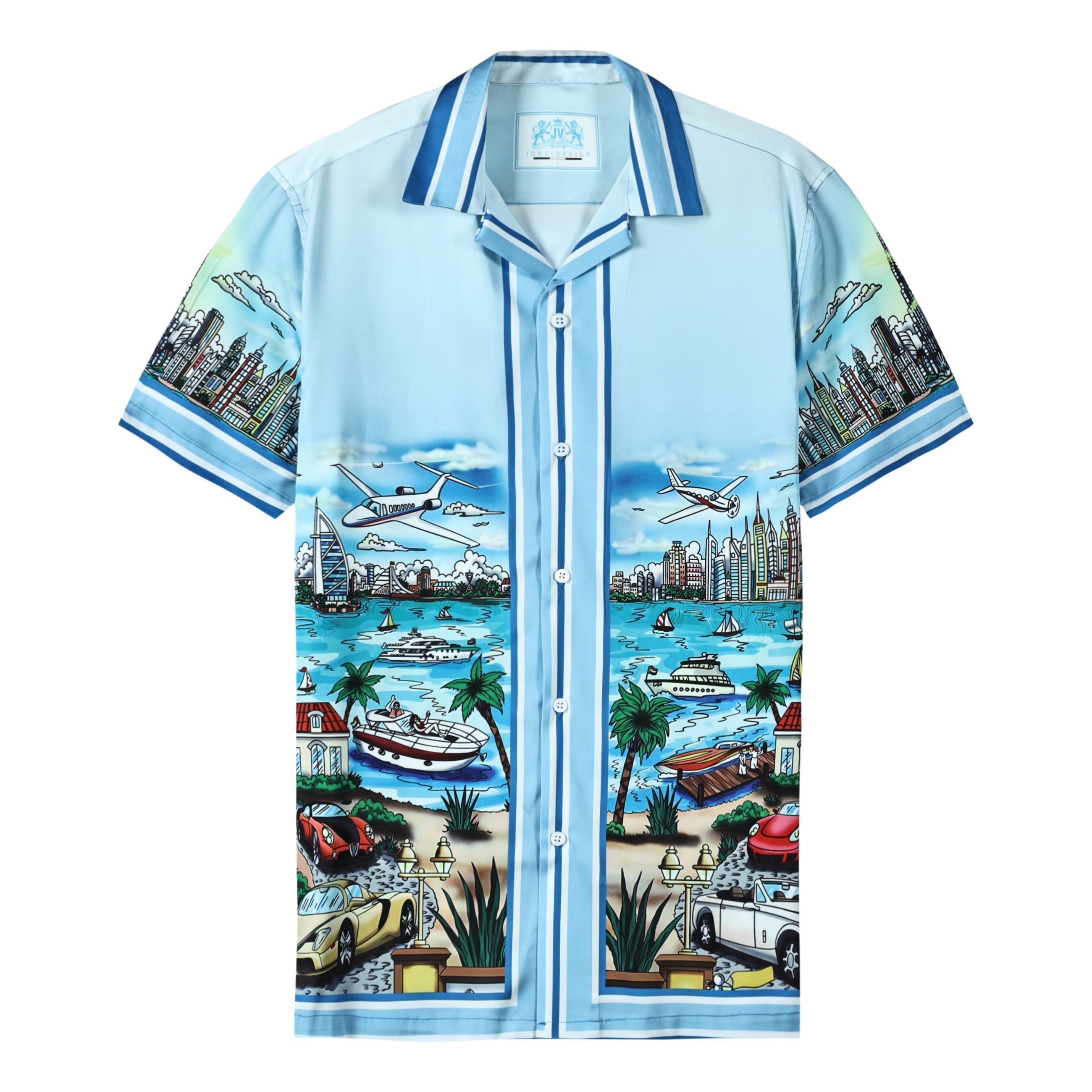 Resort Racing Car Short Sleeve Camp Collar Shirt Jonvidesign