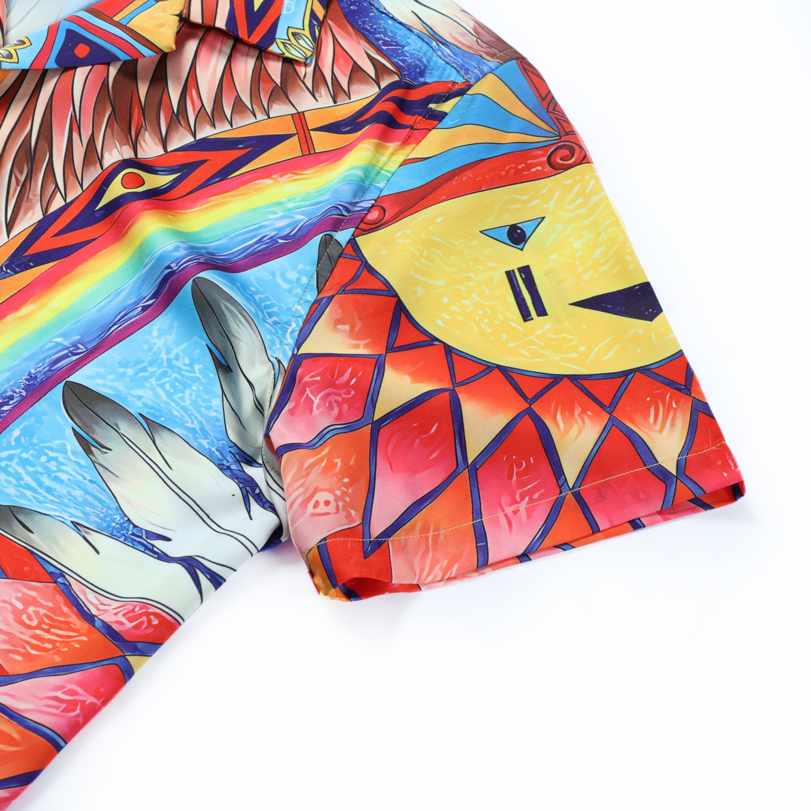 Rhombus Sun Pattern Short Sleeve Camp Collar Shirt in Multi Color Jonvidesign