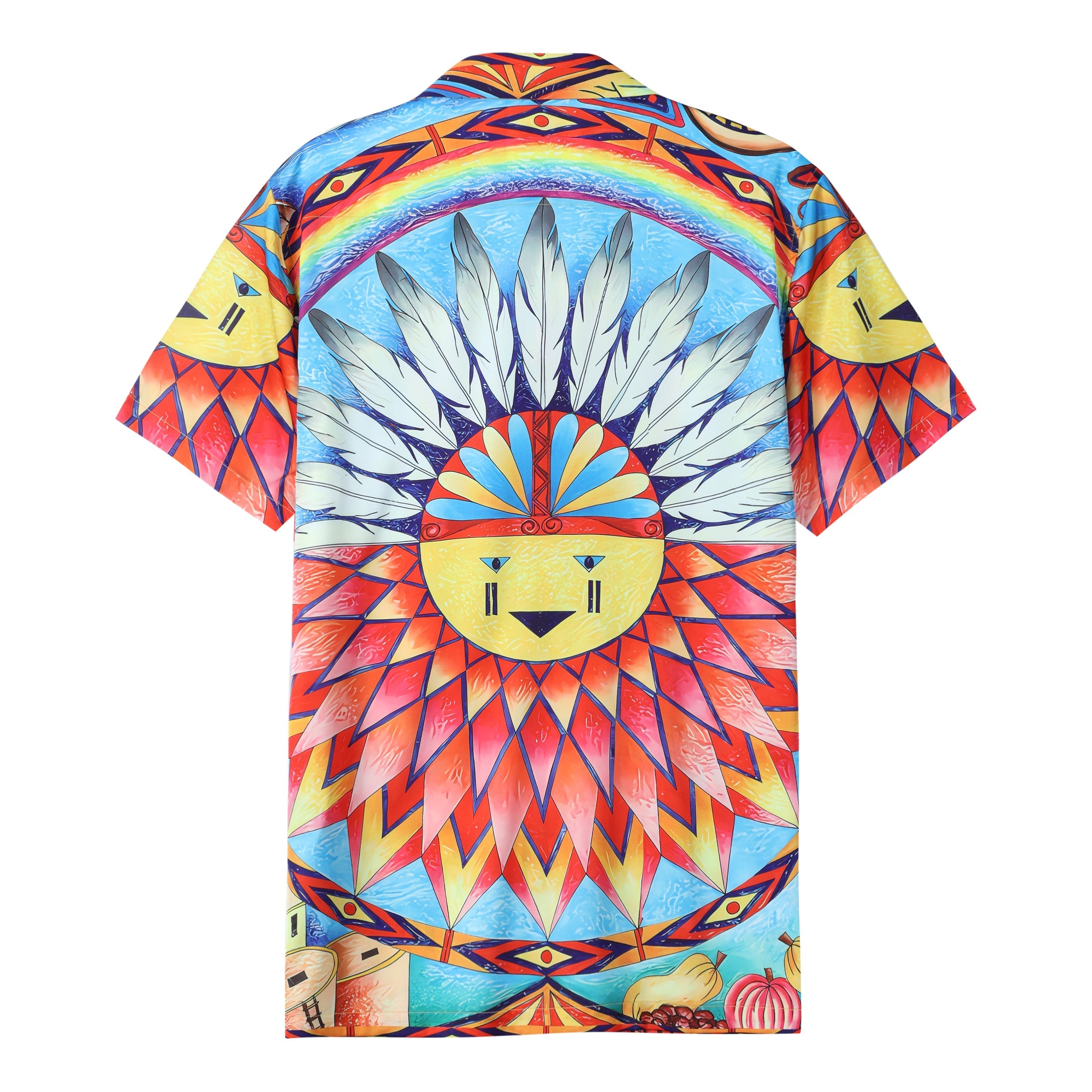 Rhombus Sun Pattern Short Sleeve Camp Collar Shirt in Multi Color Jonvidesign