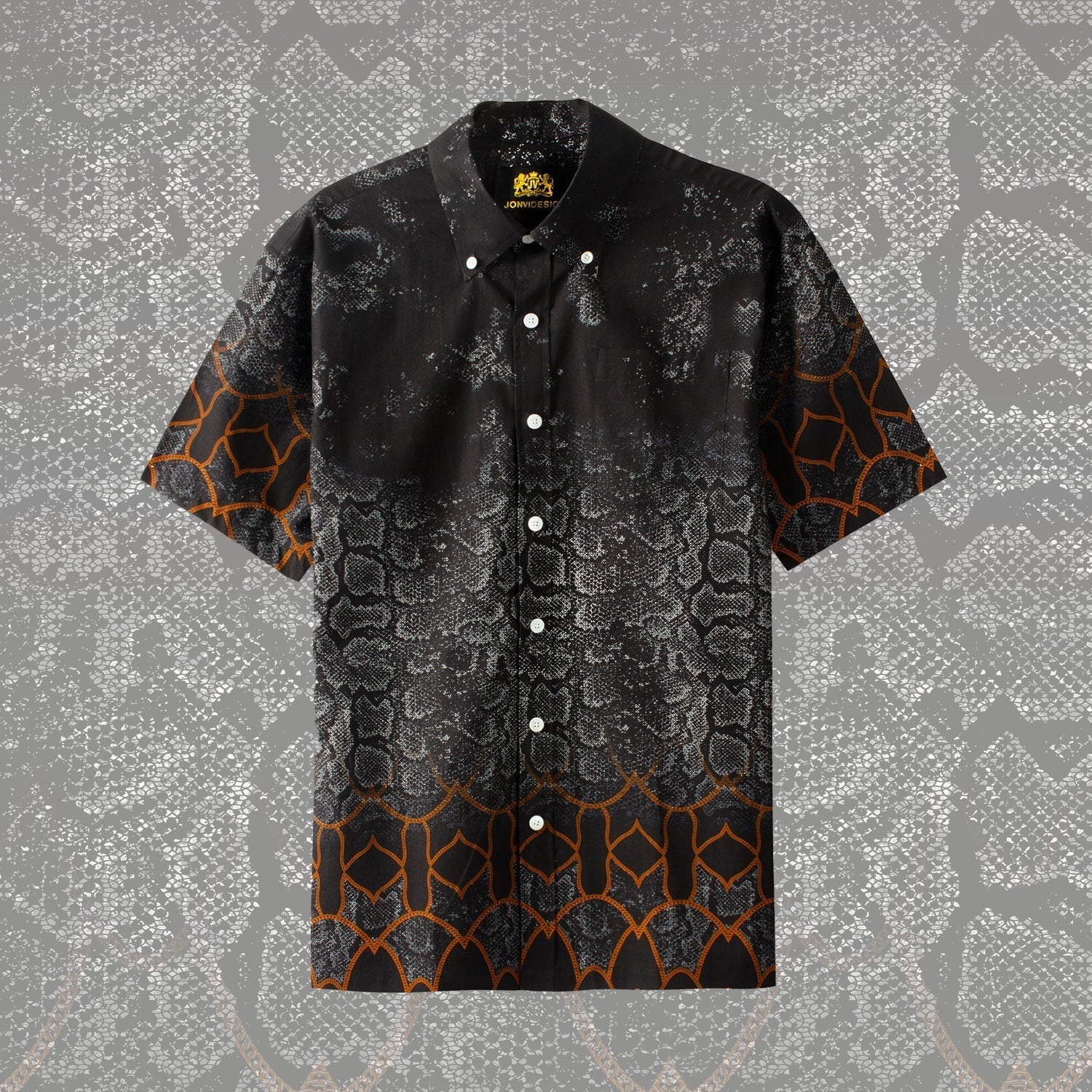 Snakeskin Print Short Sleeve Dress Shirt for Men Jonvidesign